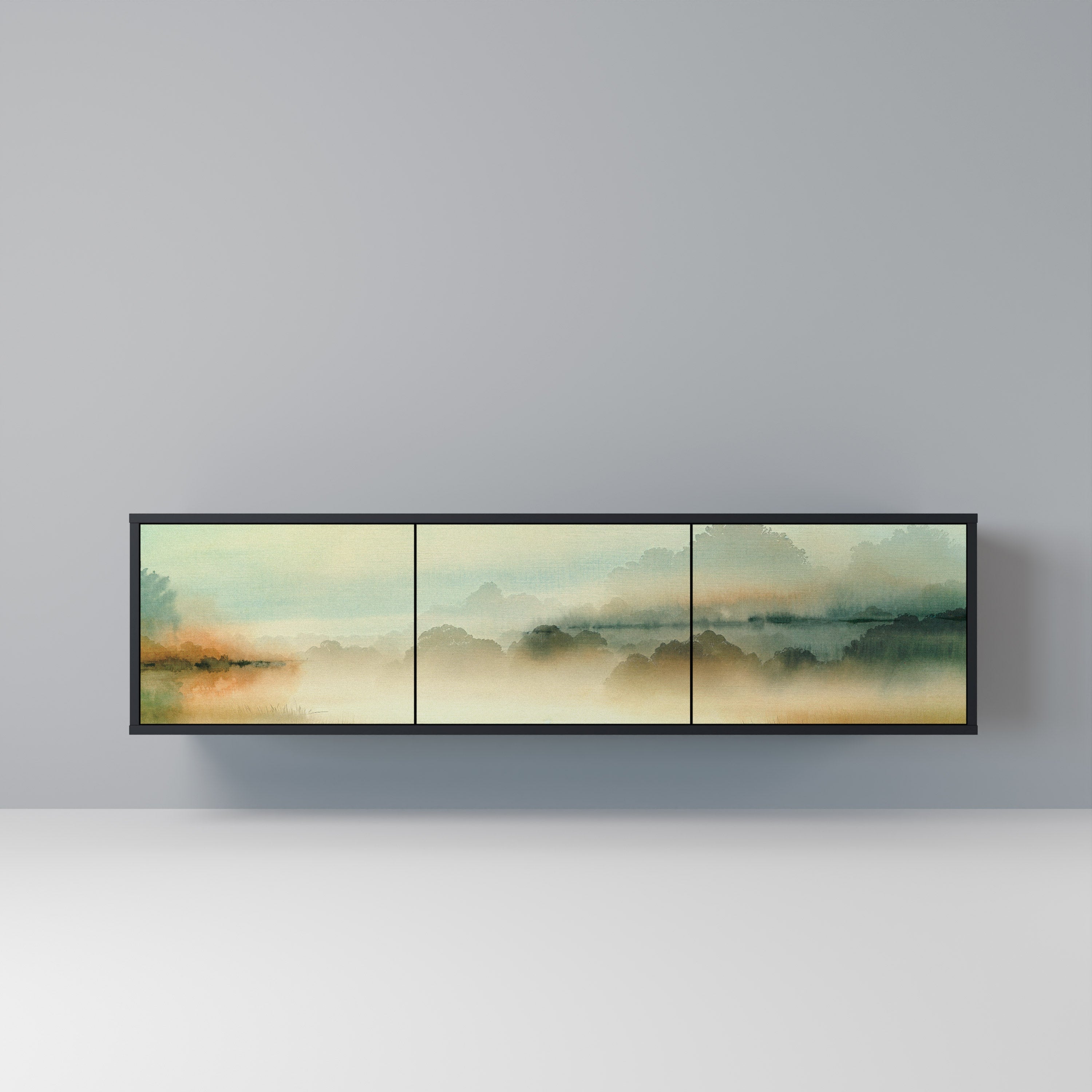 MORNING BY THE LAKE Móvel de TV com 3 Portas em Acabamento Preto