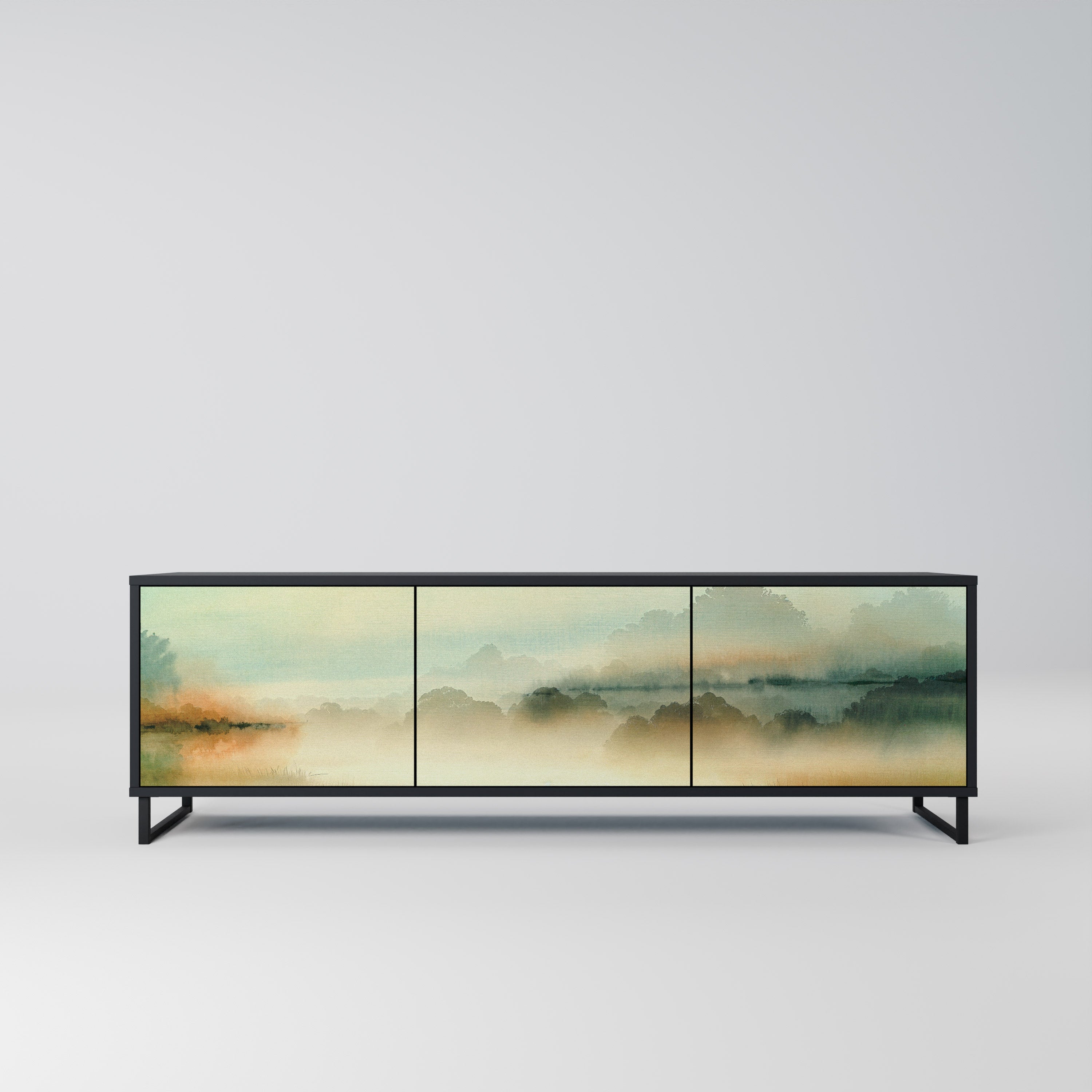 MORNING BY THE LAKE Móvel de TV com 3 Portas em Acabamento Preto