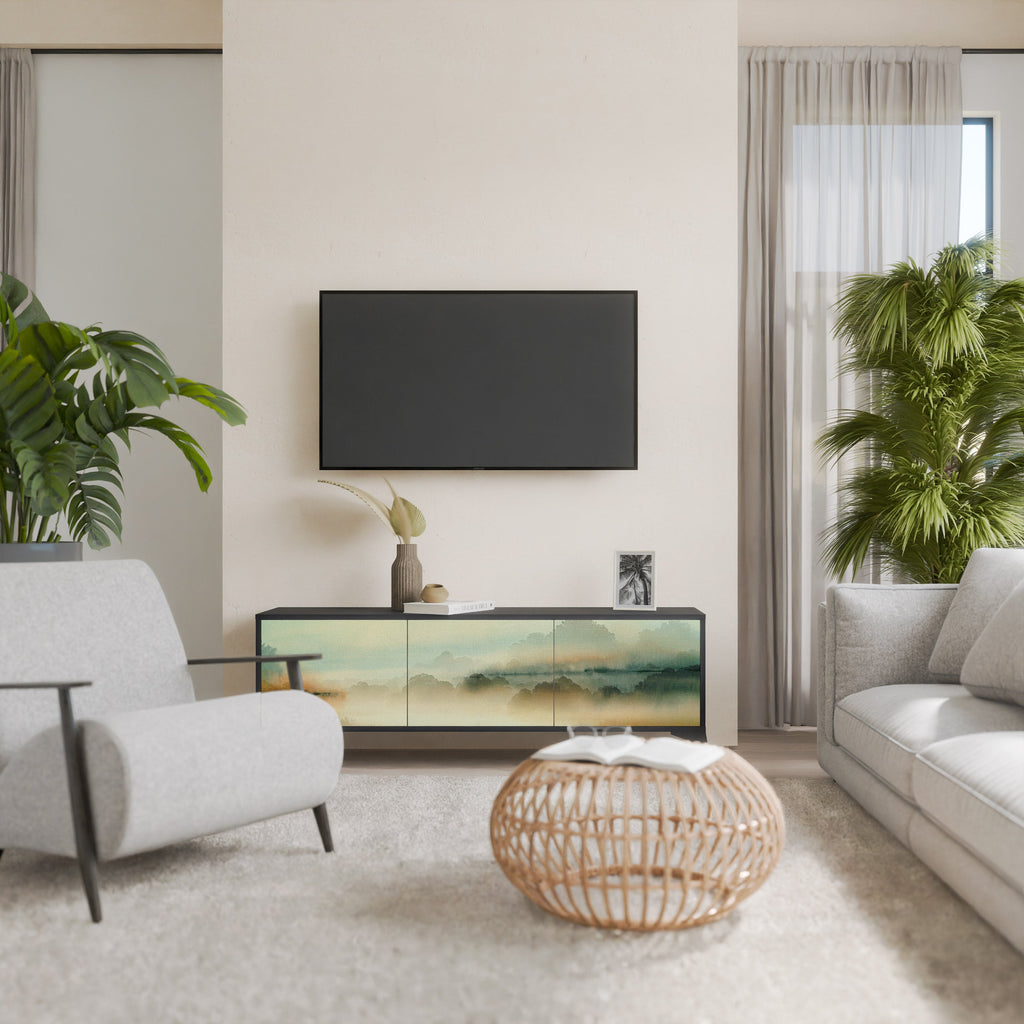 MORNING BY THE LAKE Móvel de TV com 3 Portas em Acabamento Preto