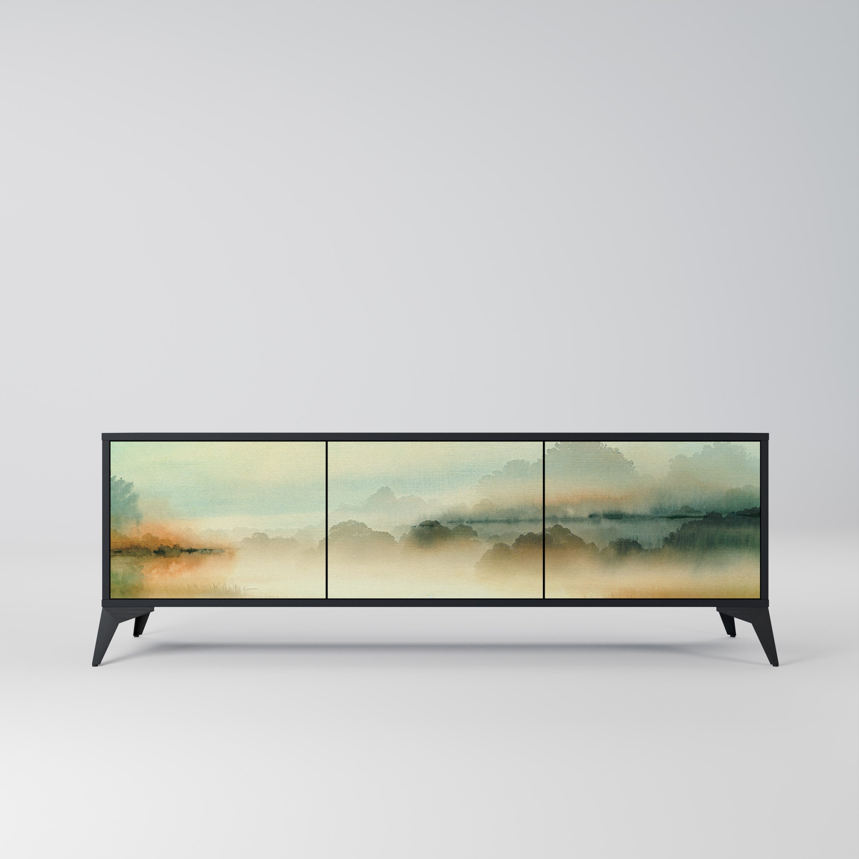 MORNING BY THE LAKE Móvel de TV com 3 Portas em Acabamento Preto