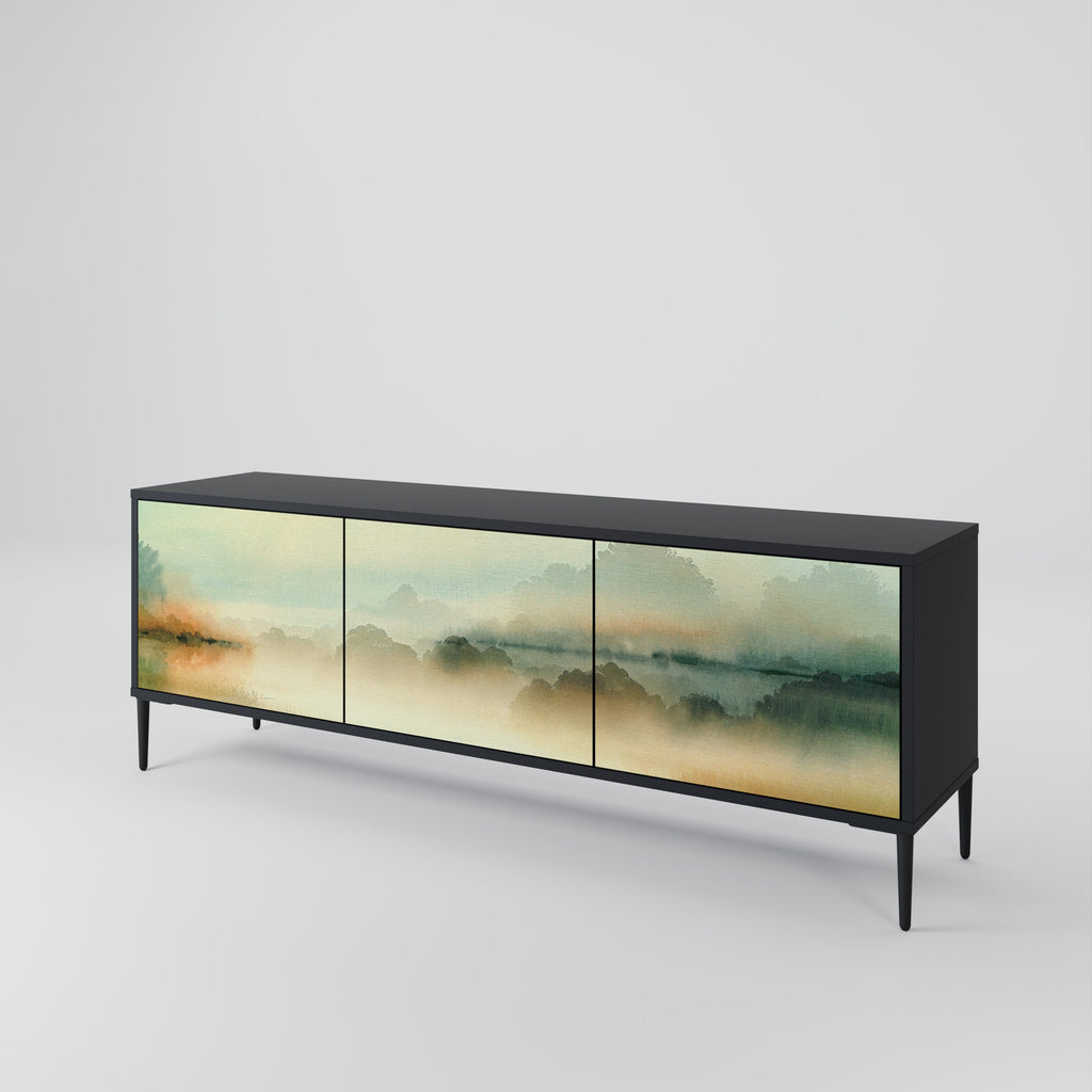 MORNING BY THE LAKE Móvel de TV com 3 Portas em Acabamento Preto