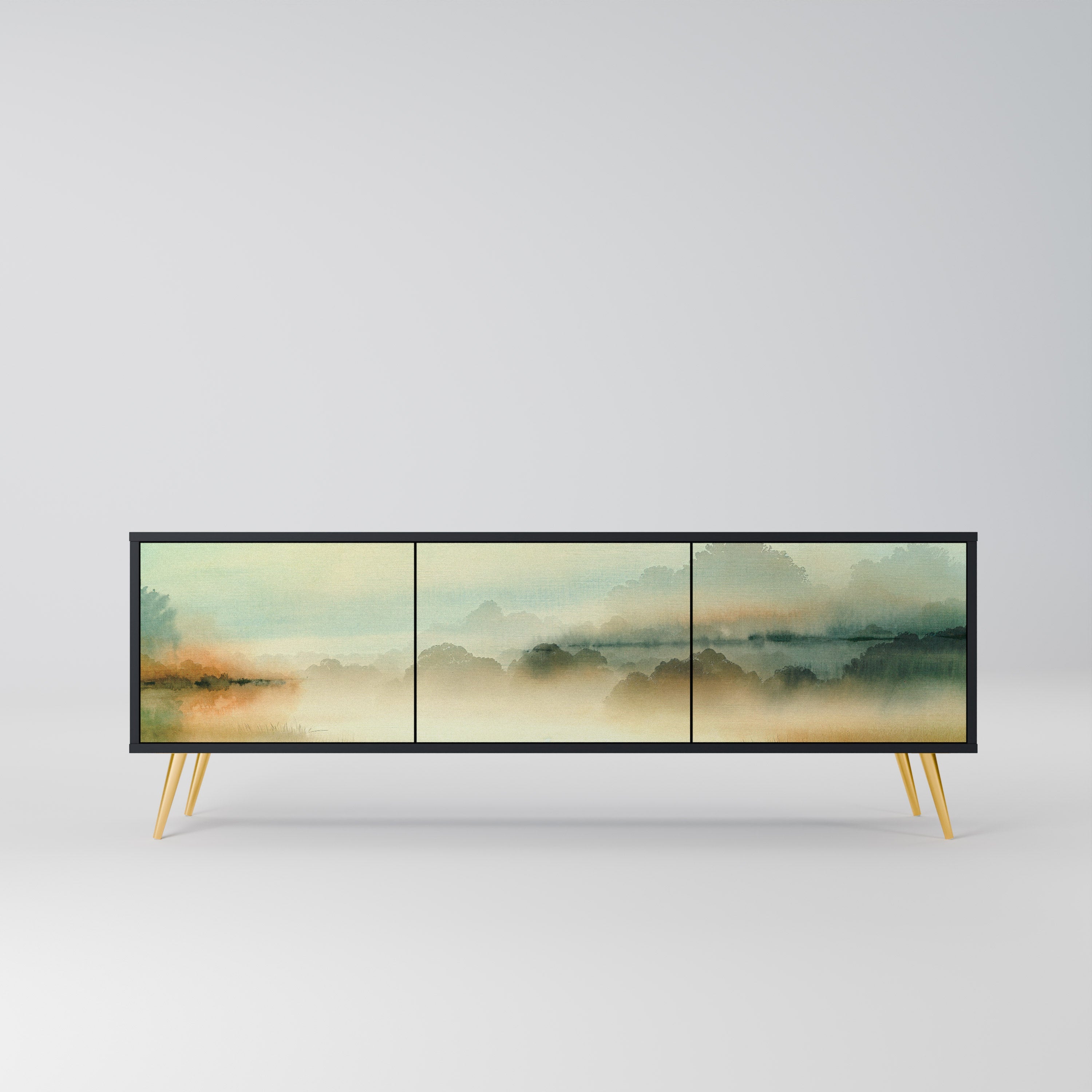 MORNING BY THE LAKE Móvel de TV com 3 Portas em Acabamento Preto