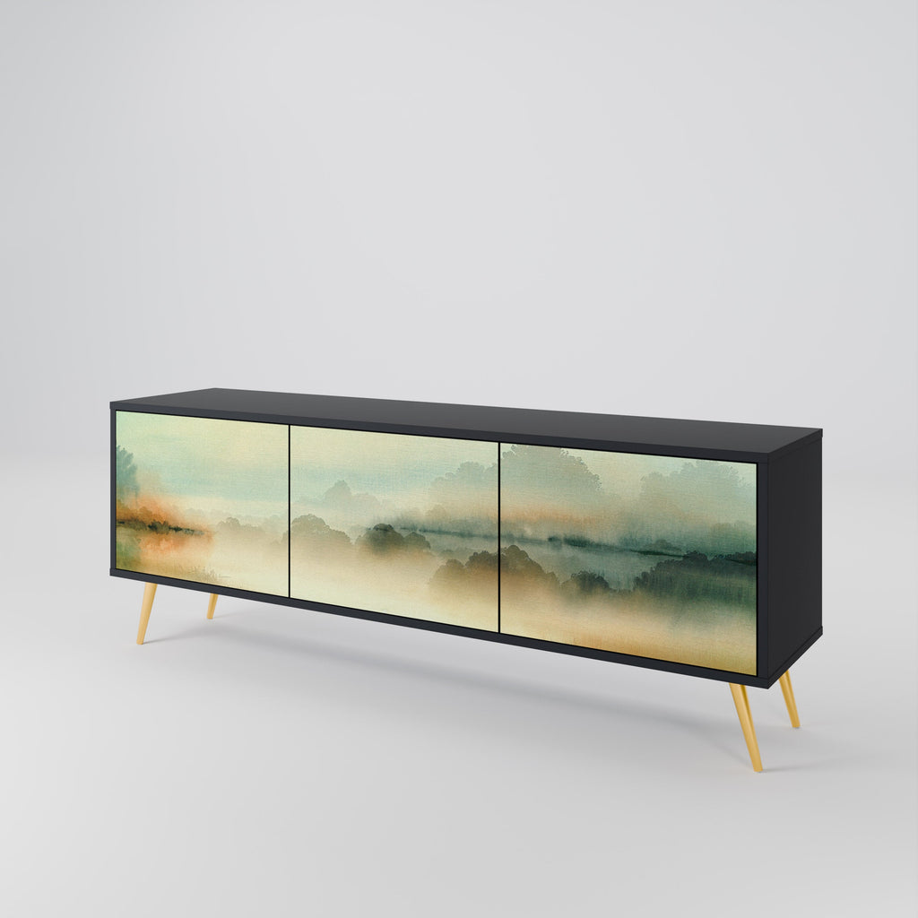 MORNING BY THE LAKE Móvel de TV com 3 Portas em Acabamento Preto