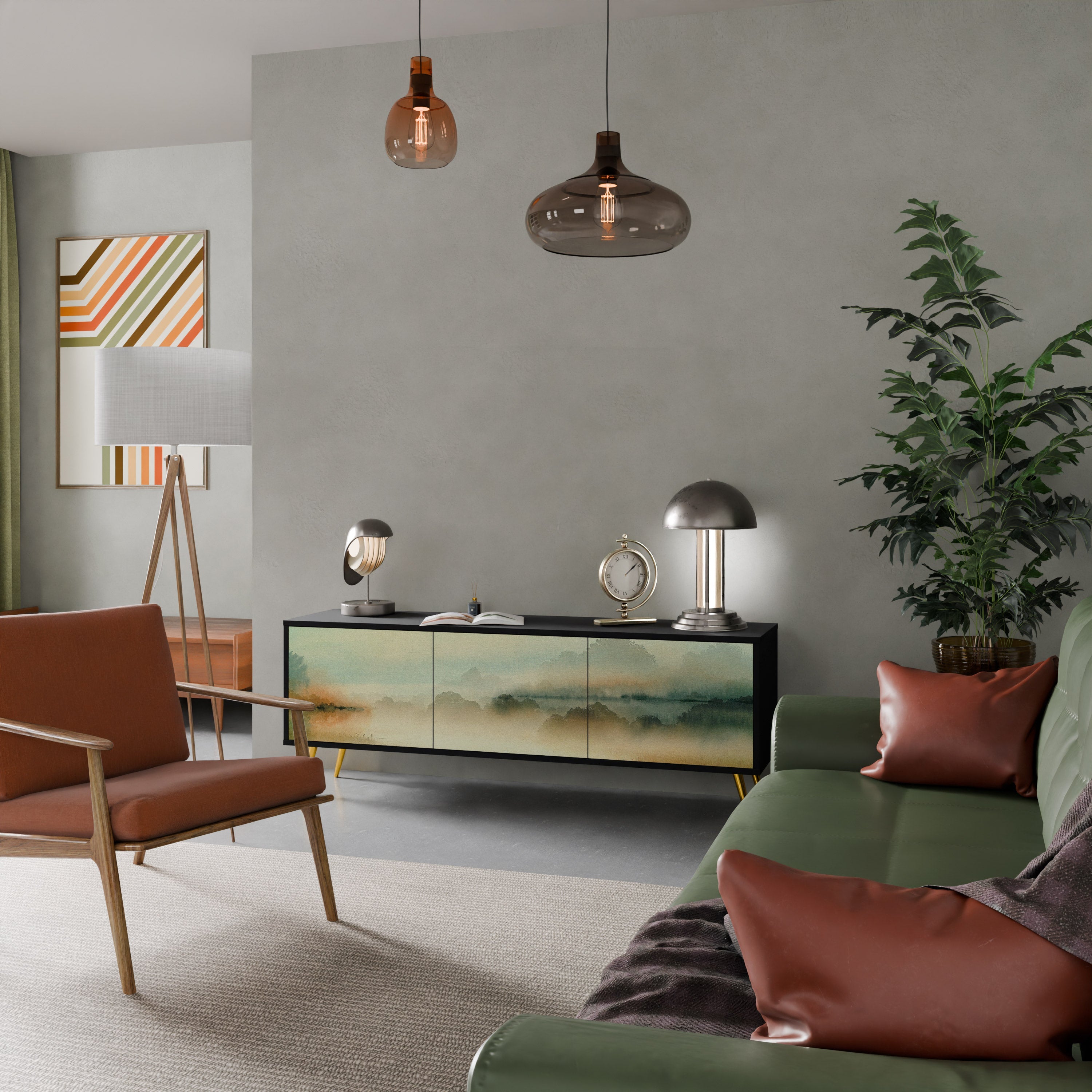 MORNING BY THE LAKE Móvel de TV com 3 Portas em Acabamento Preto