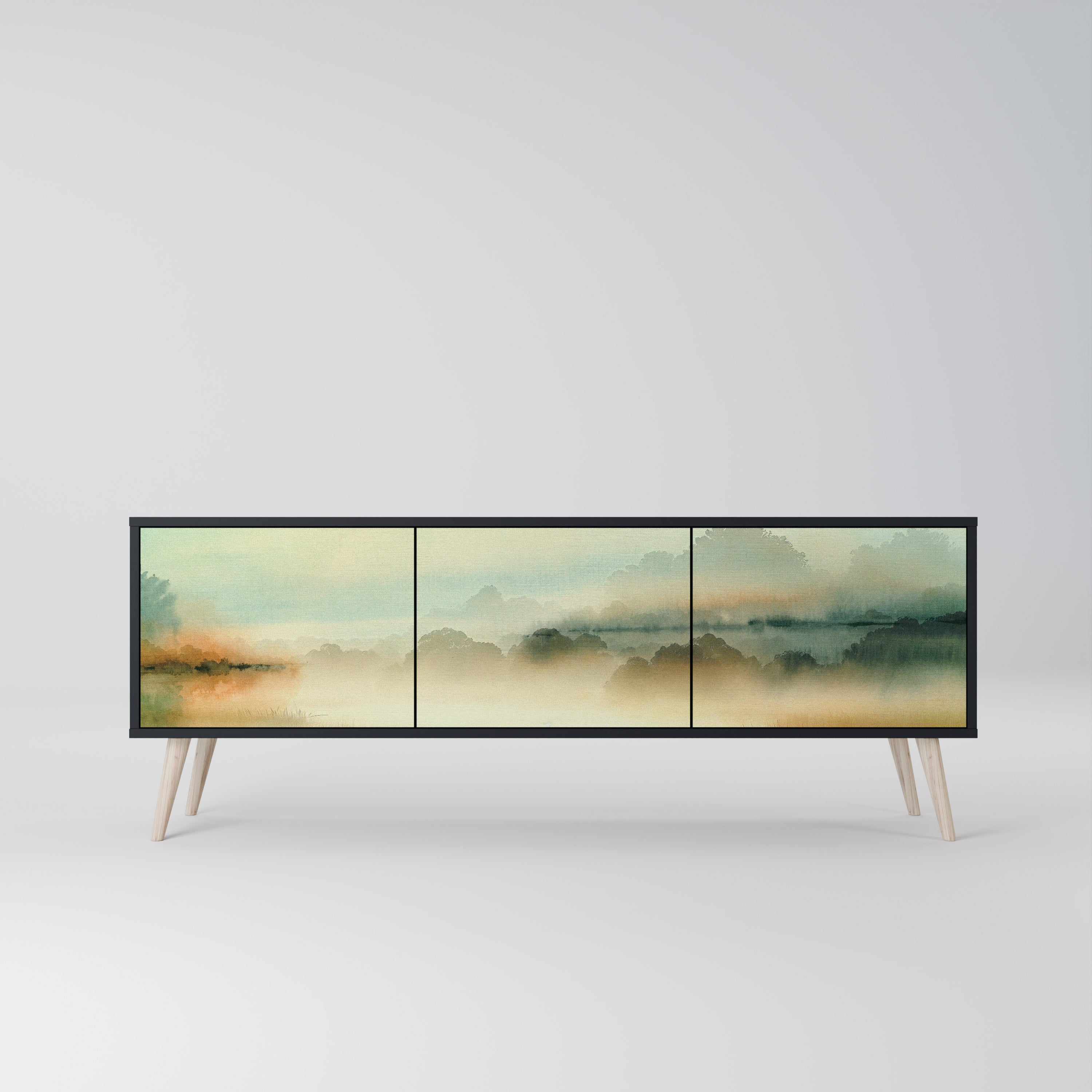MORNING BY THE LAKE Móvel de TV com 3 Portas em Acabamento Preto