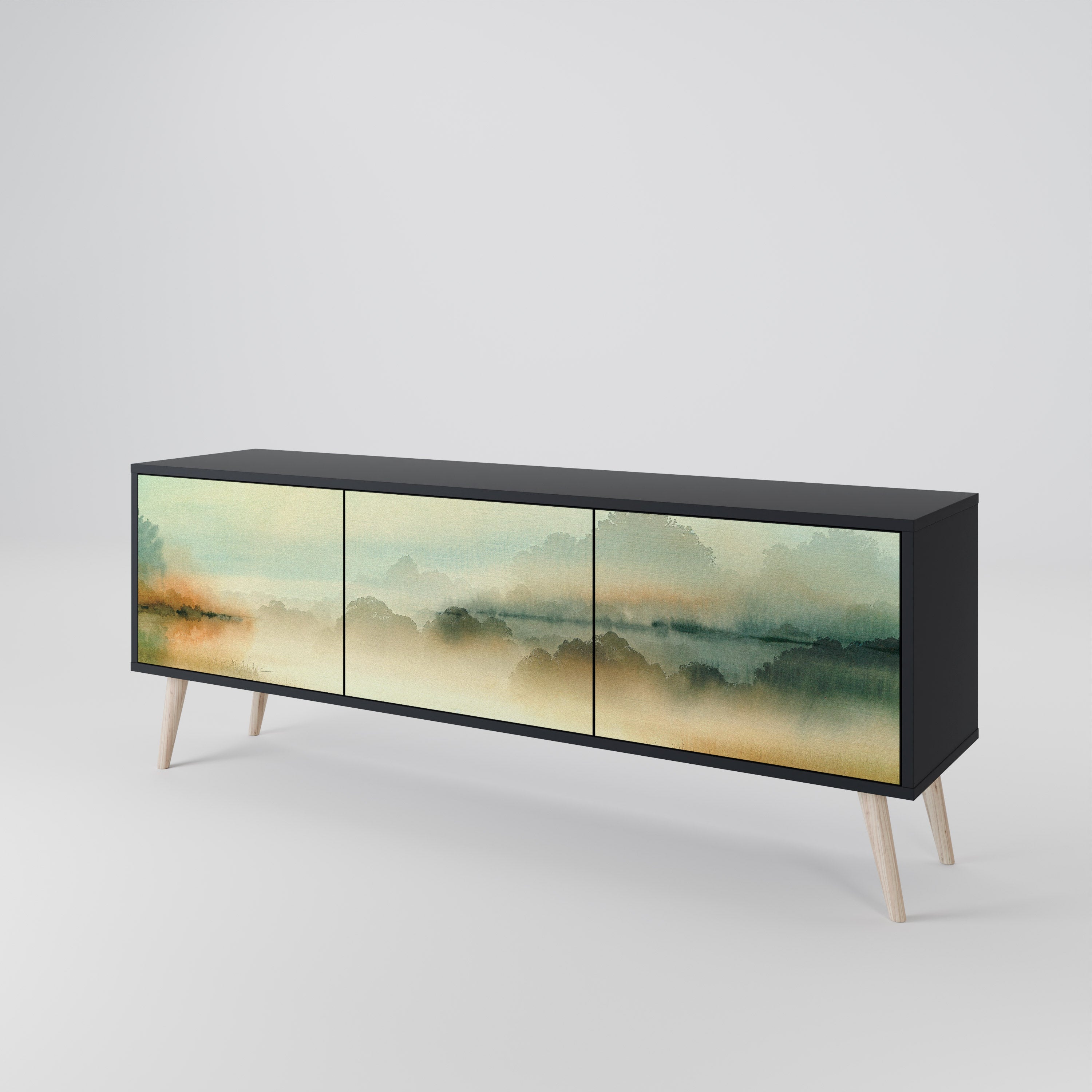 MORNING BY THE LAKE Móvel de TV com 3 Portas em Acabamento Preto