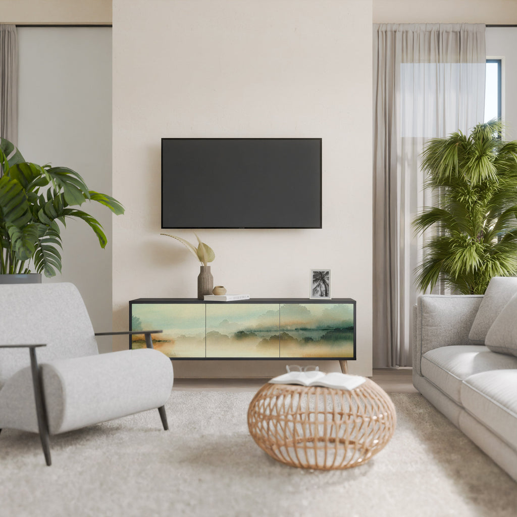 MORNING BY THE LAKE Móvel de TV com 3 Portas em Acabamento Preto