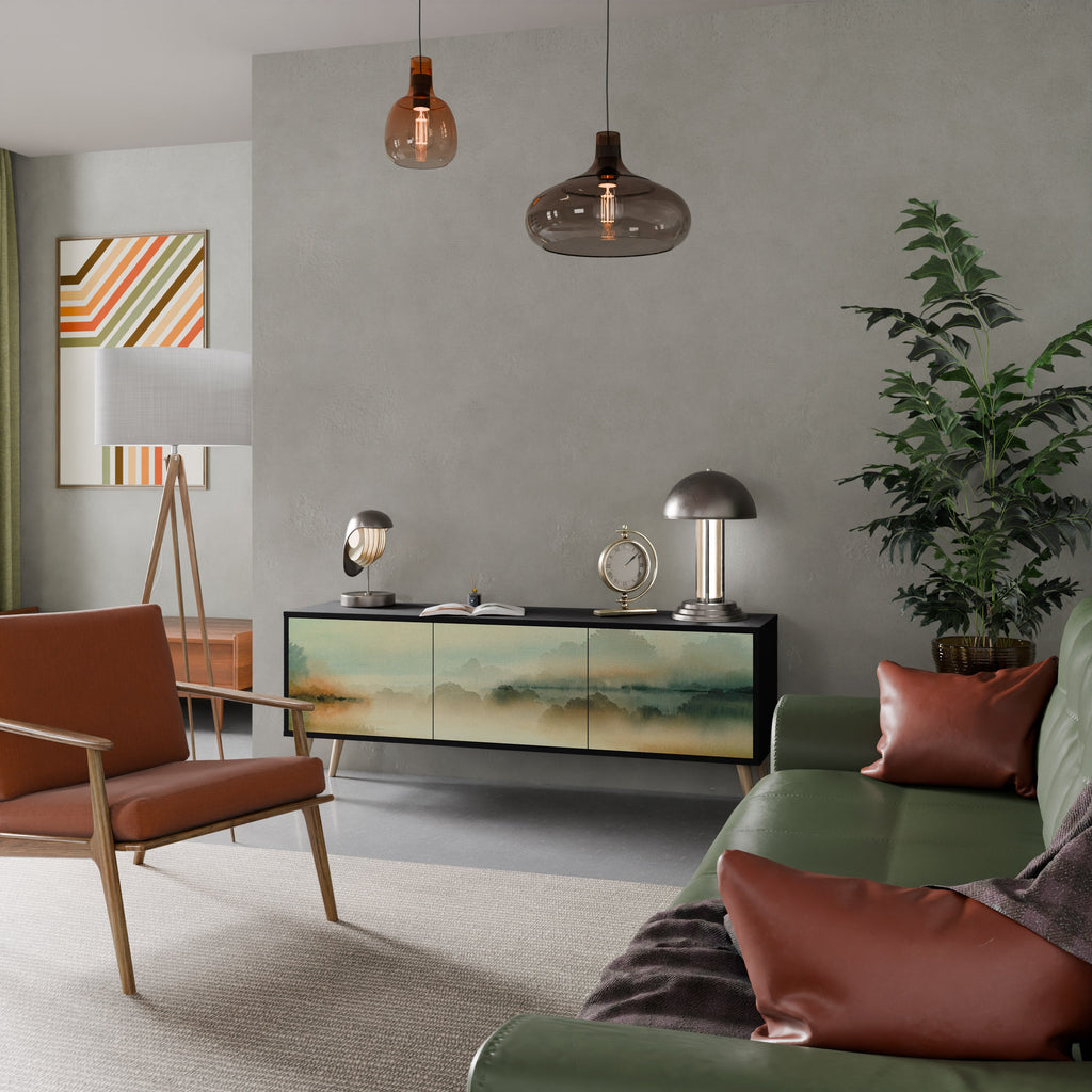 MORNING BY THE LAKE Móvel de TV com 3 Portas em Acabamento Preto