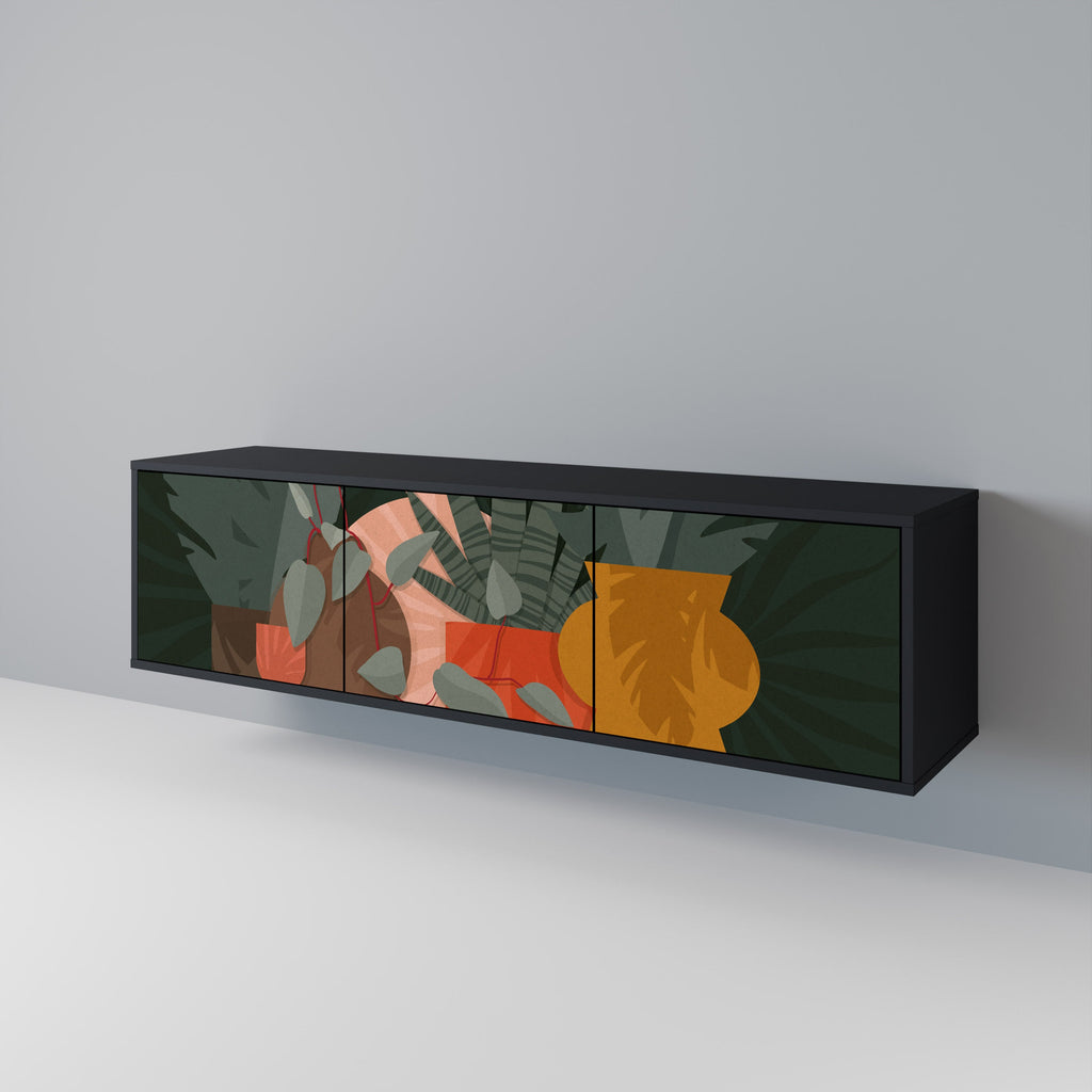TROPICAL COMPOSITION 3-Door TV Stand in Black Finish