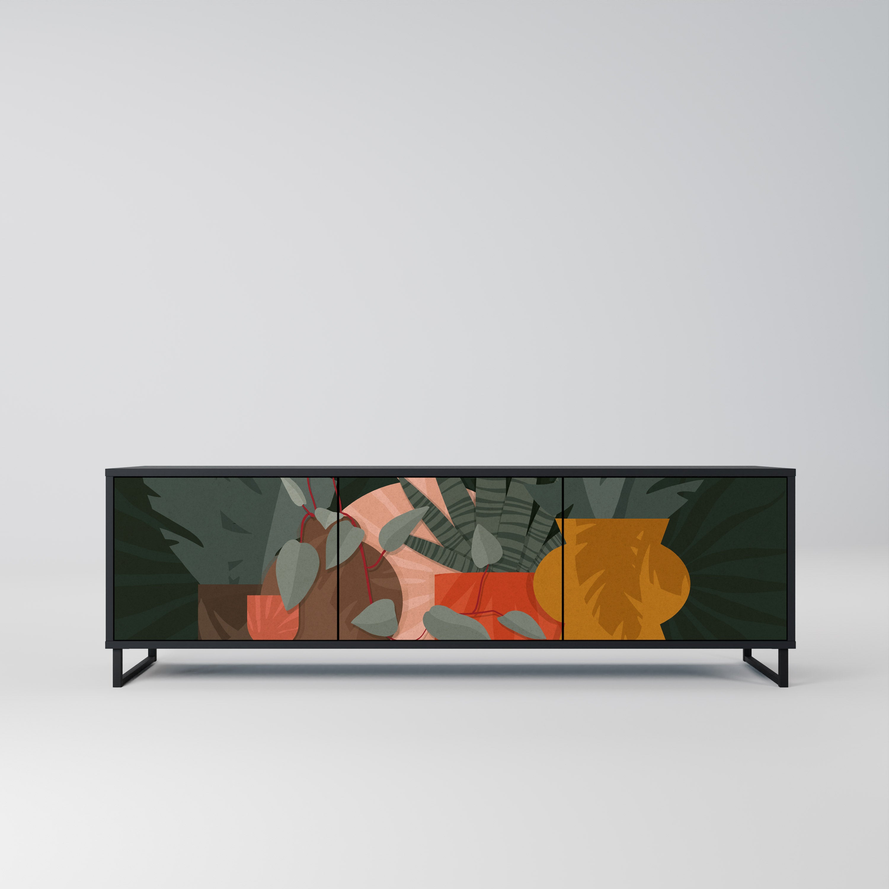 TROPICAL COMPOSITION Móvel de TV com 3 Portas em Acabamento Preto