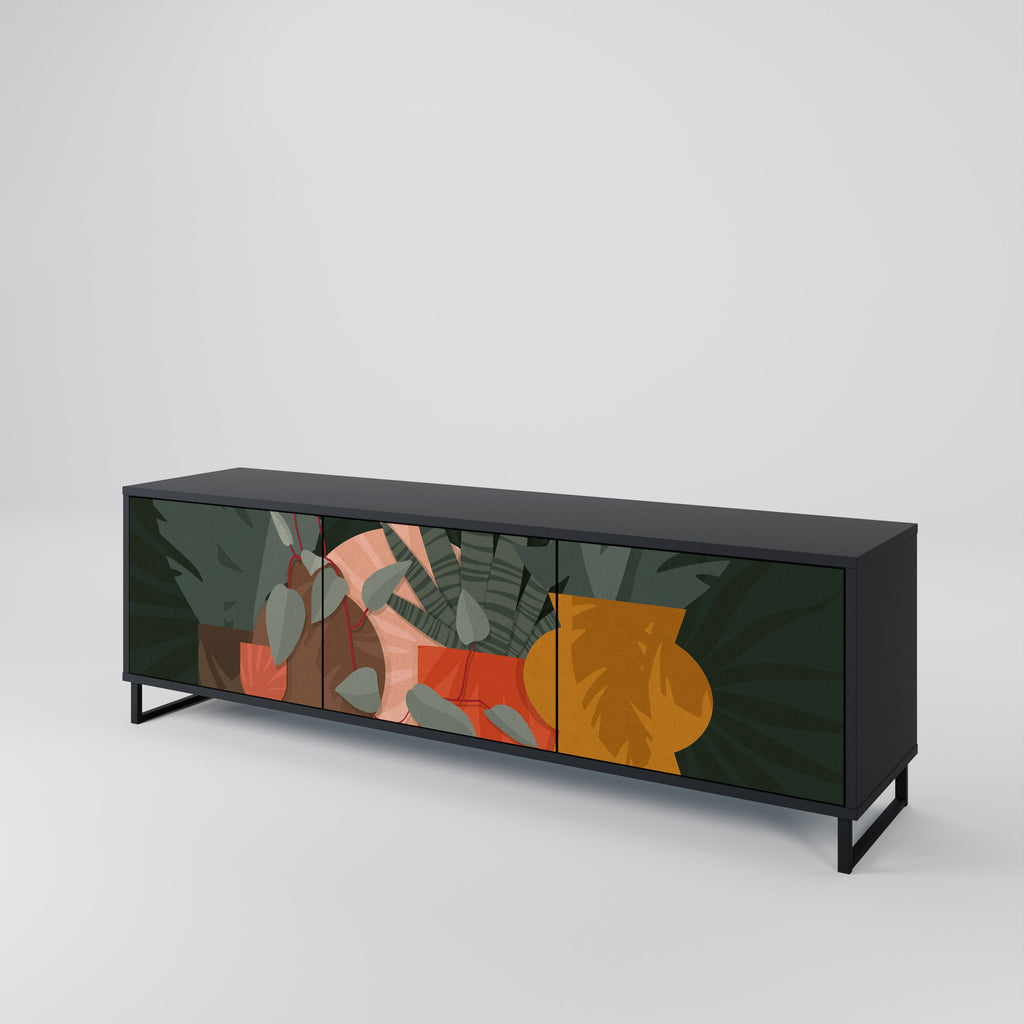 TROPICAL COMPOSITION 3-Door TV Stand in Black Finish