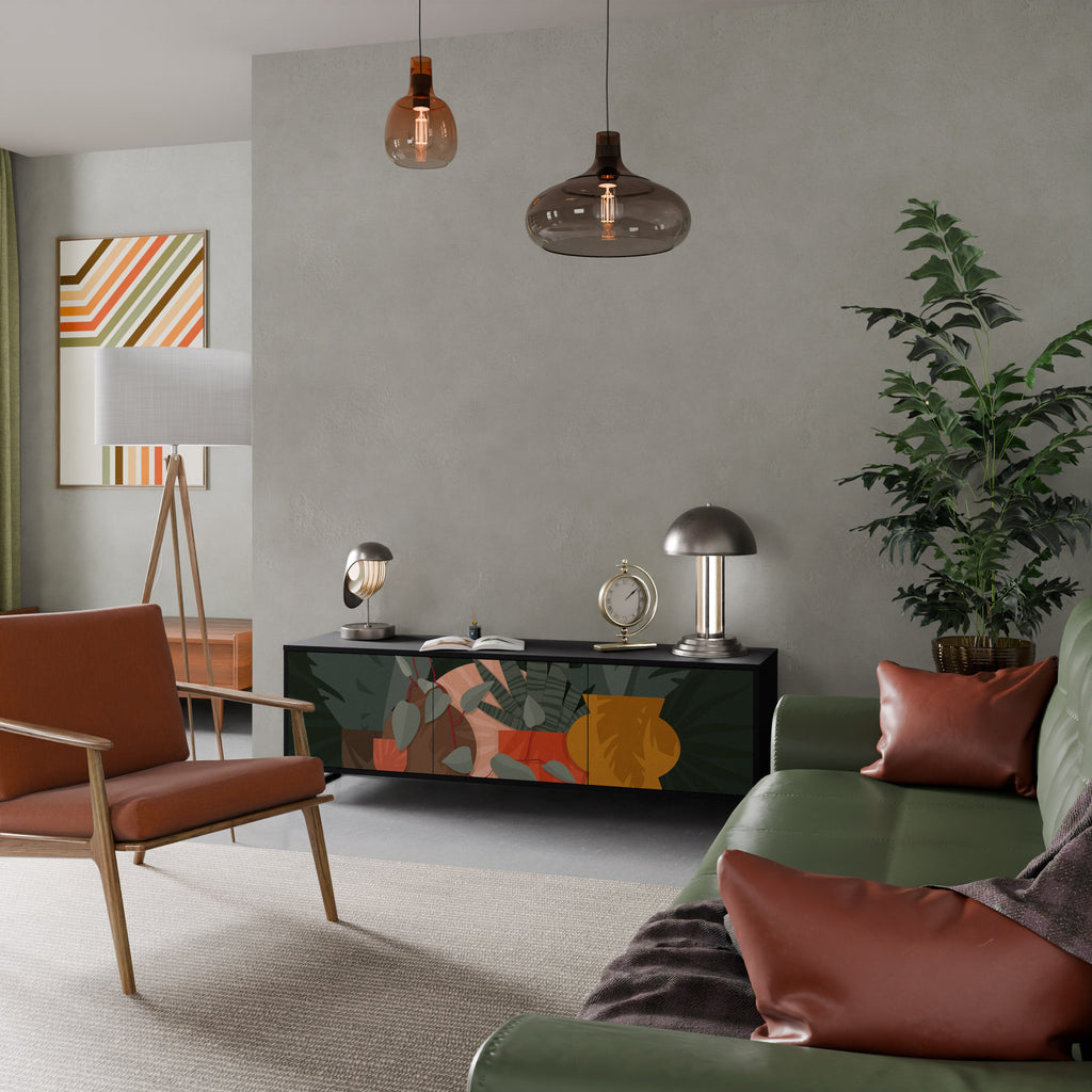 TROPICAL COMPOSITION 3-Door TV Stand in Black Finish