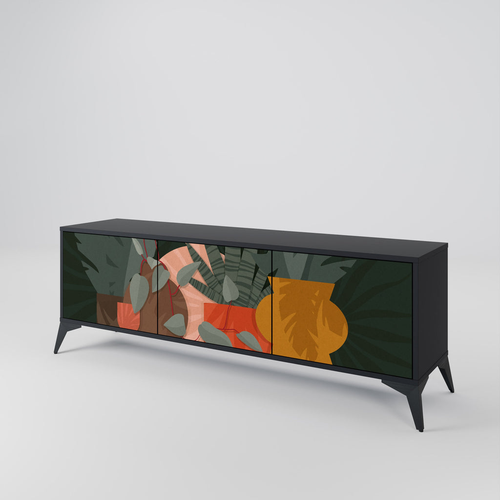 TROPICAL COMPOSITION 3-Door TV Stand in Black Finish