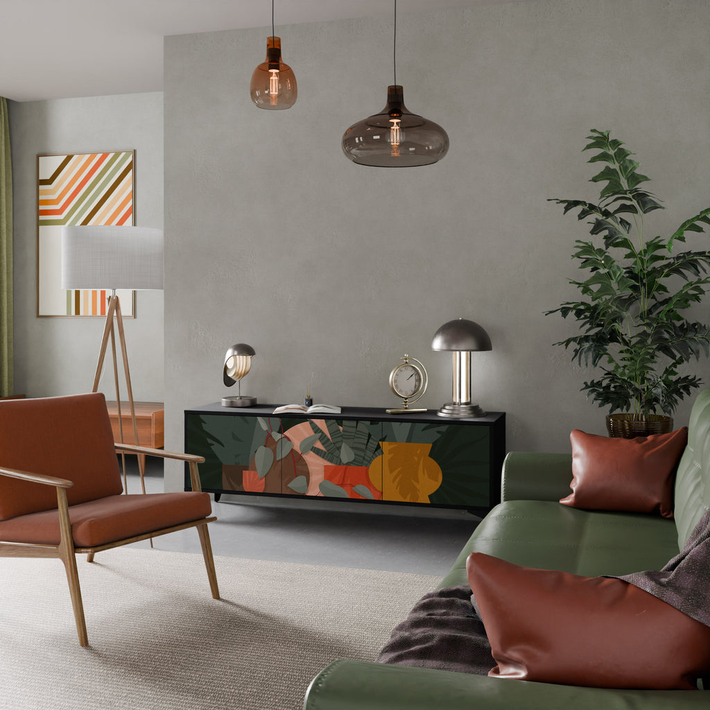 TROPICAL COMPOSITION 3-Door TV Stand in Black Finish