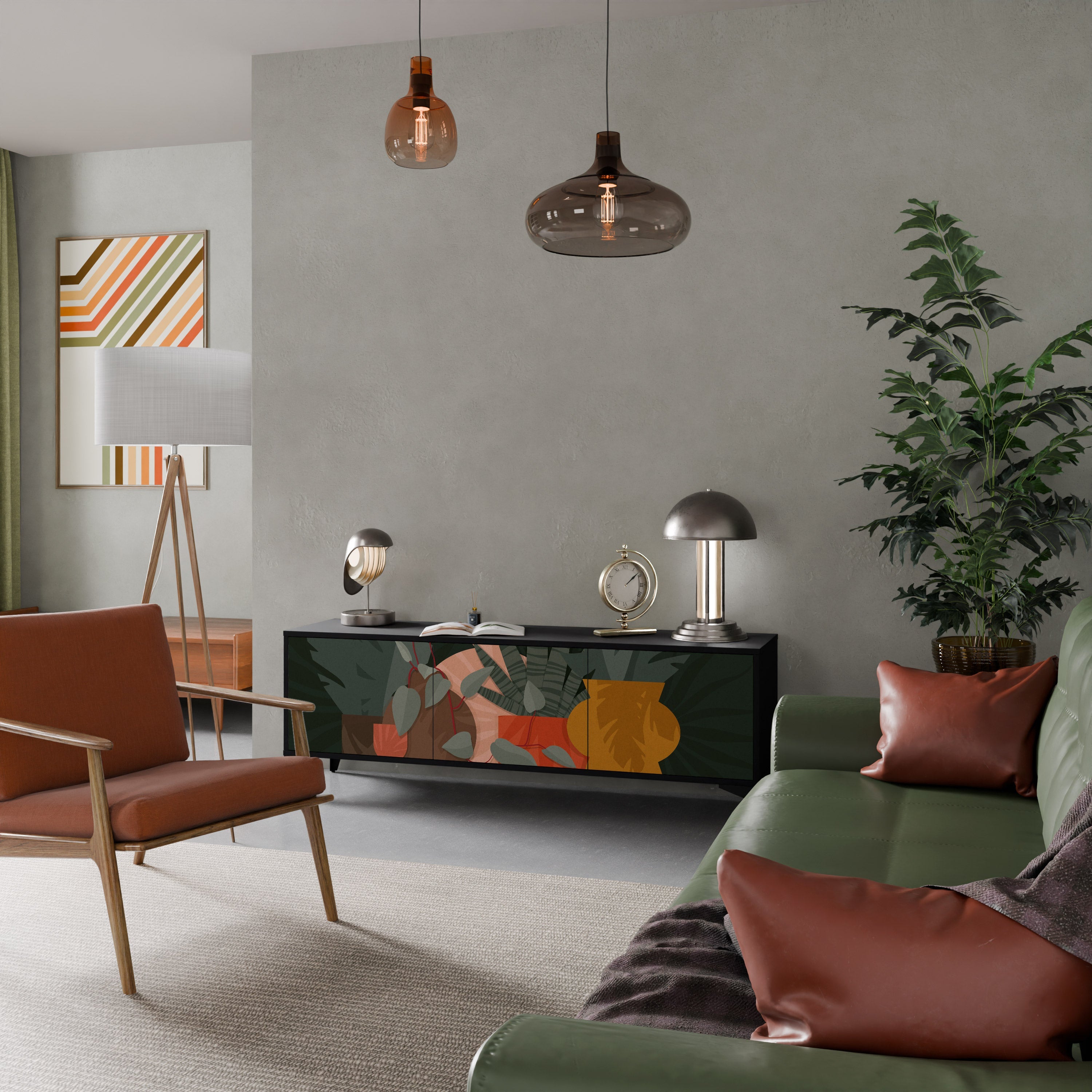 TROPICAL COMPOSITION 3-Door TV Stand in Black Finish