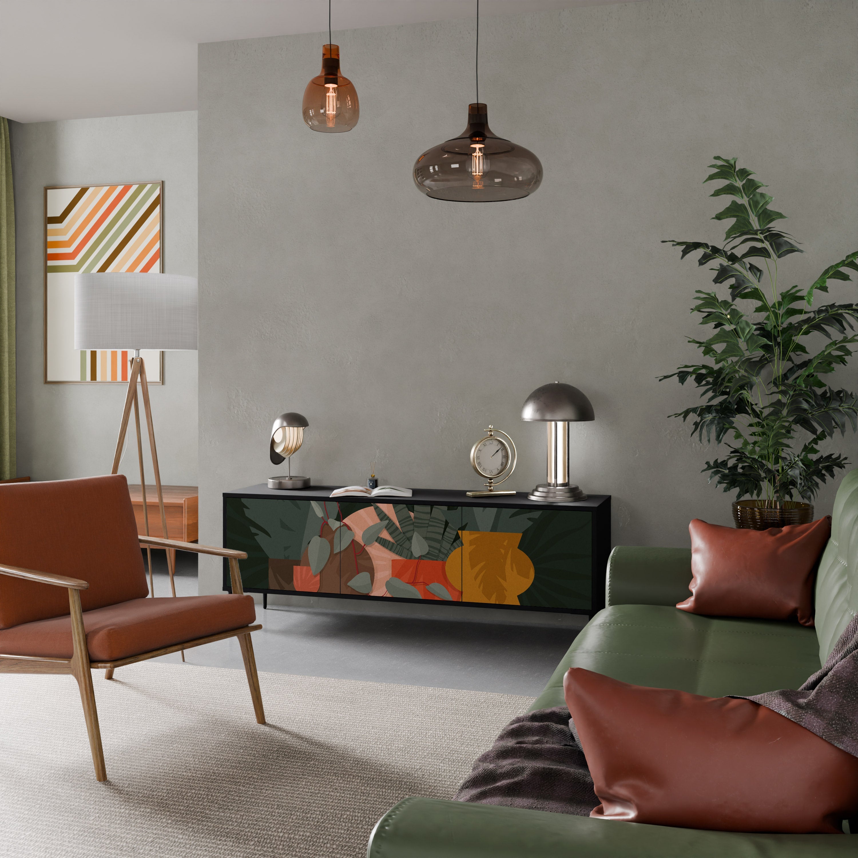 TROPICAL COMPOSITION Móvel de TV com 3 Portas em Acabamento Preto