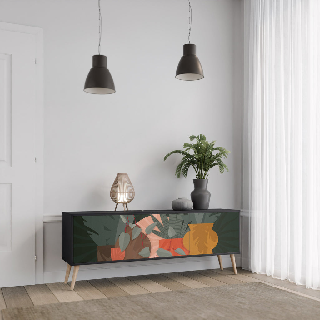 TROPICAL COMPOSITION 3-Door TV Stand in Black Finish