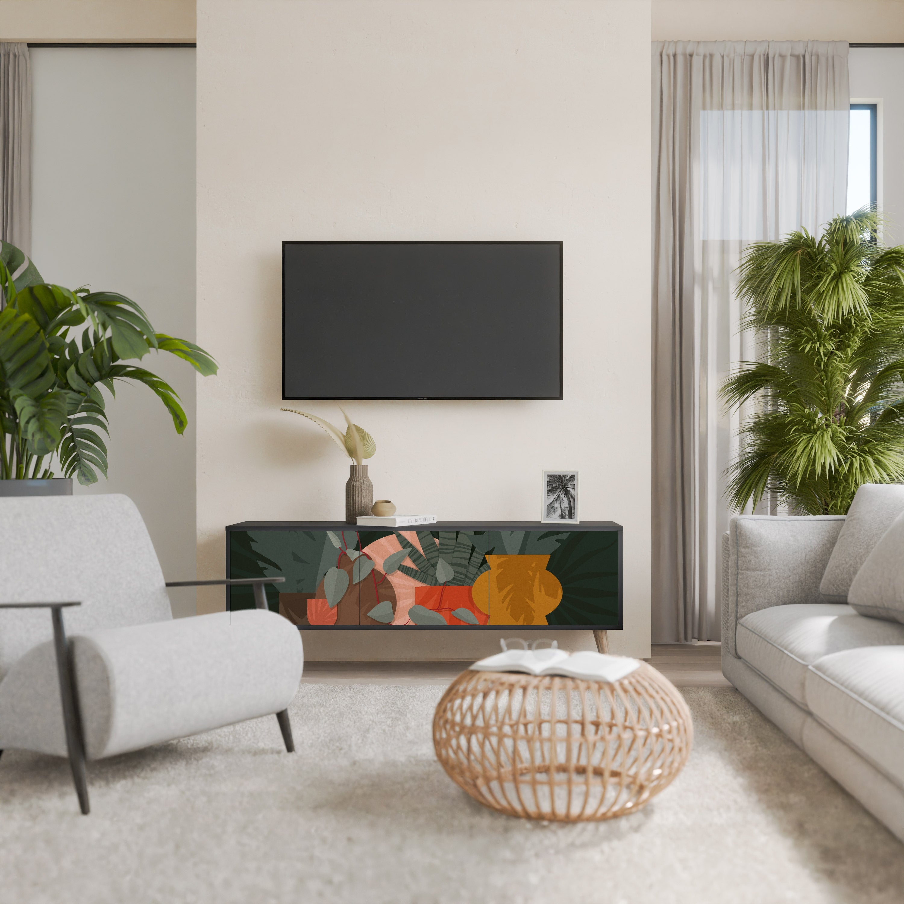 TROPICAL COMPOSITION 3-Door TV Stand in Black Finish