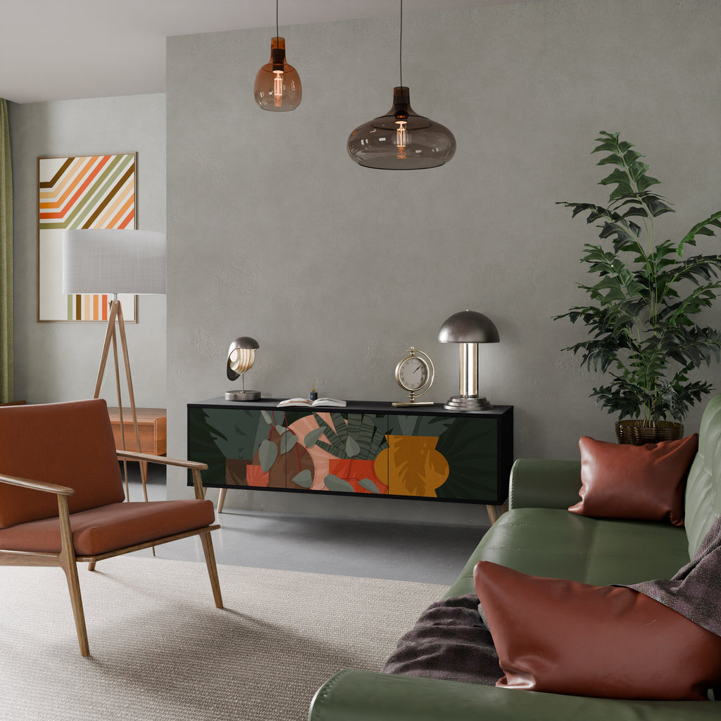 TROPICAL COMPOSITION 3-Door TV Stand in Black Finish