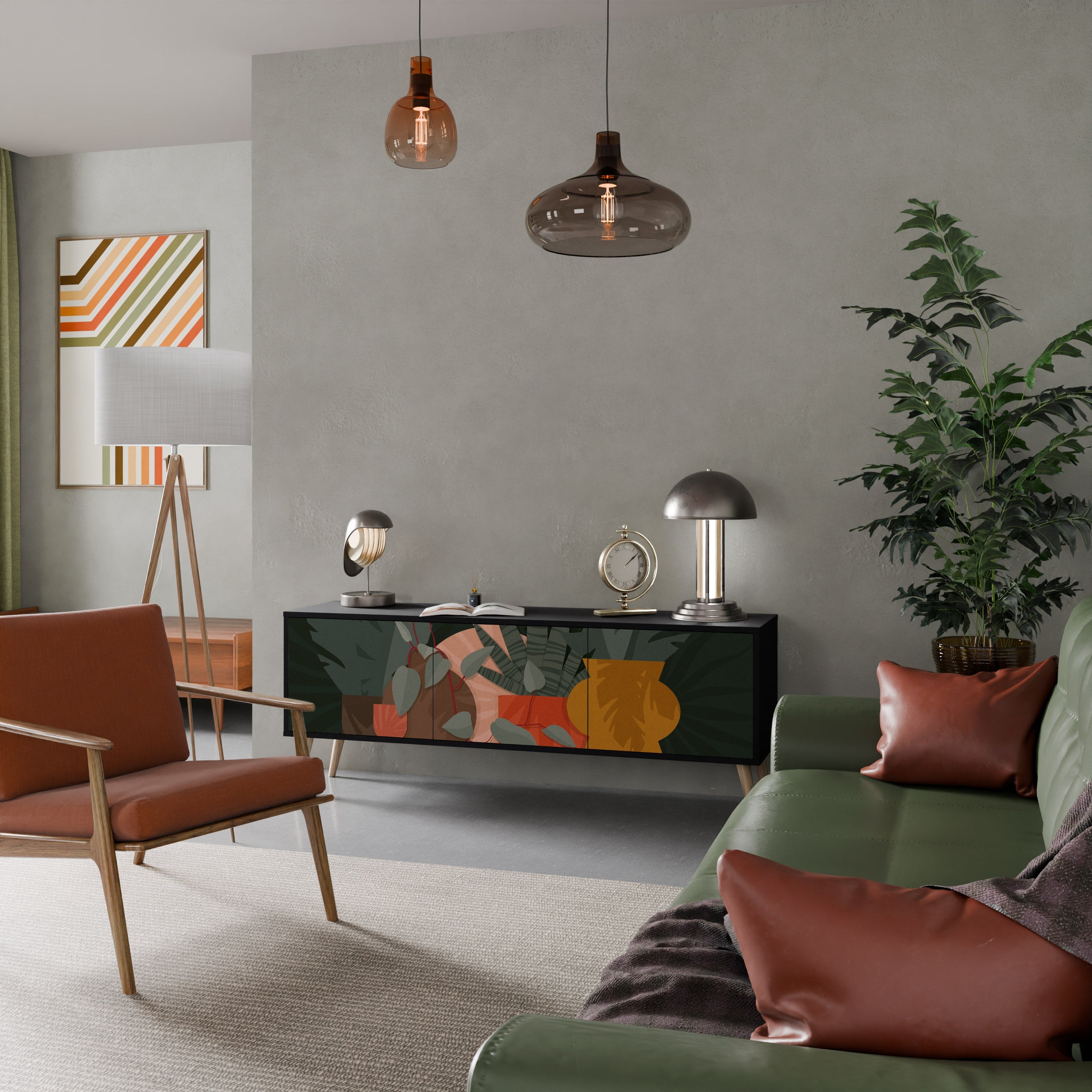 TROPICAL COMPOSITION 3-Door TV Stand in Black Finish