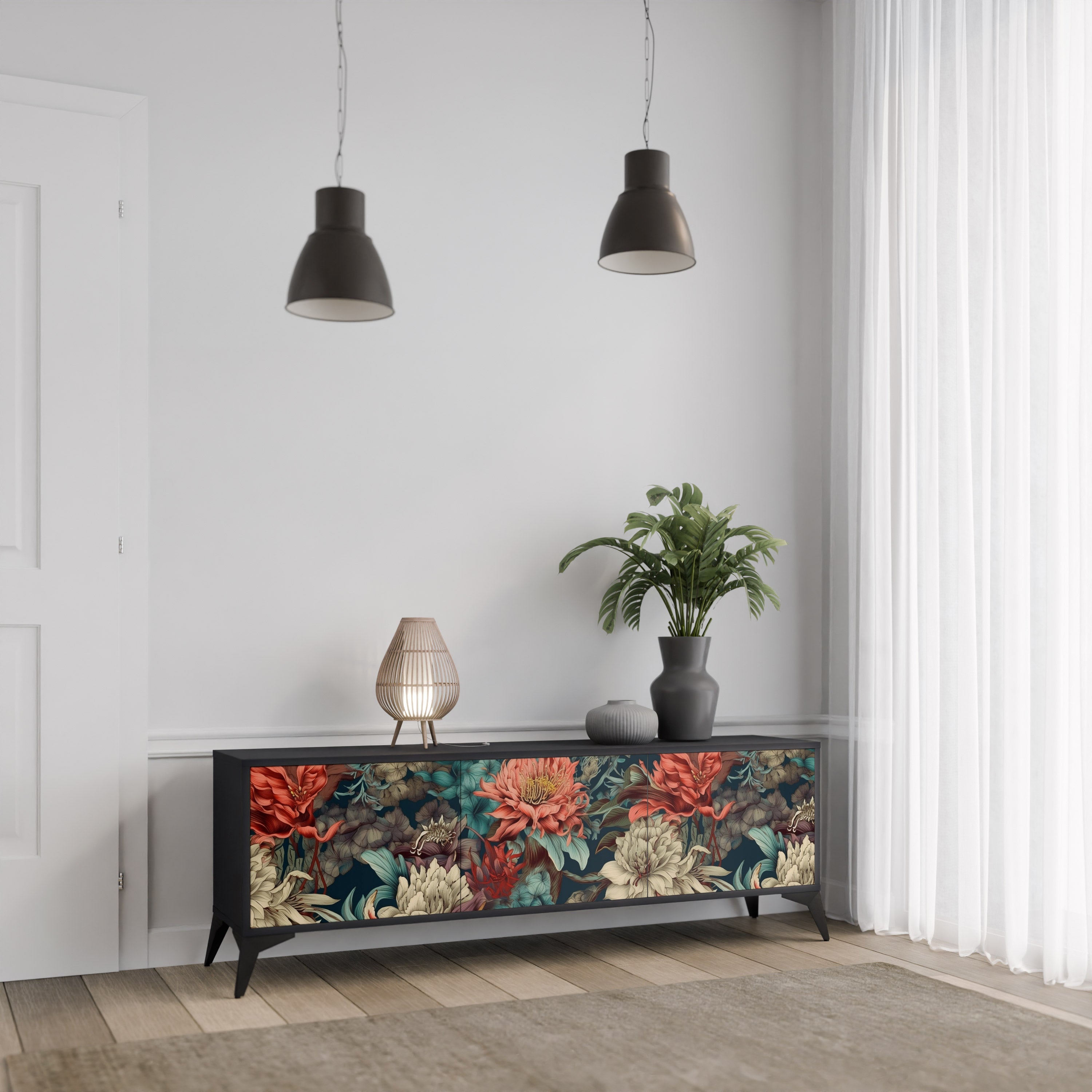 SPROUTING GRACE Móvel de TV com 3 Portas em Acabamento Preto