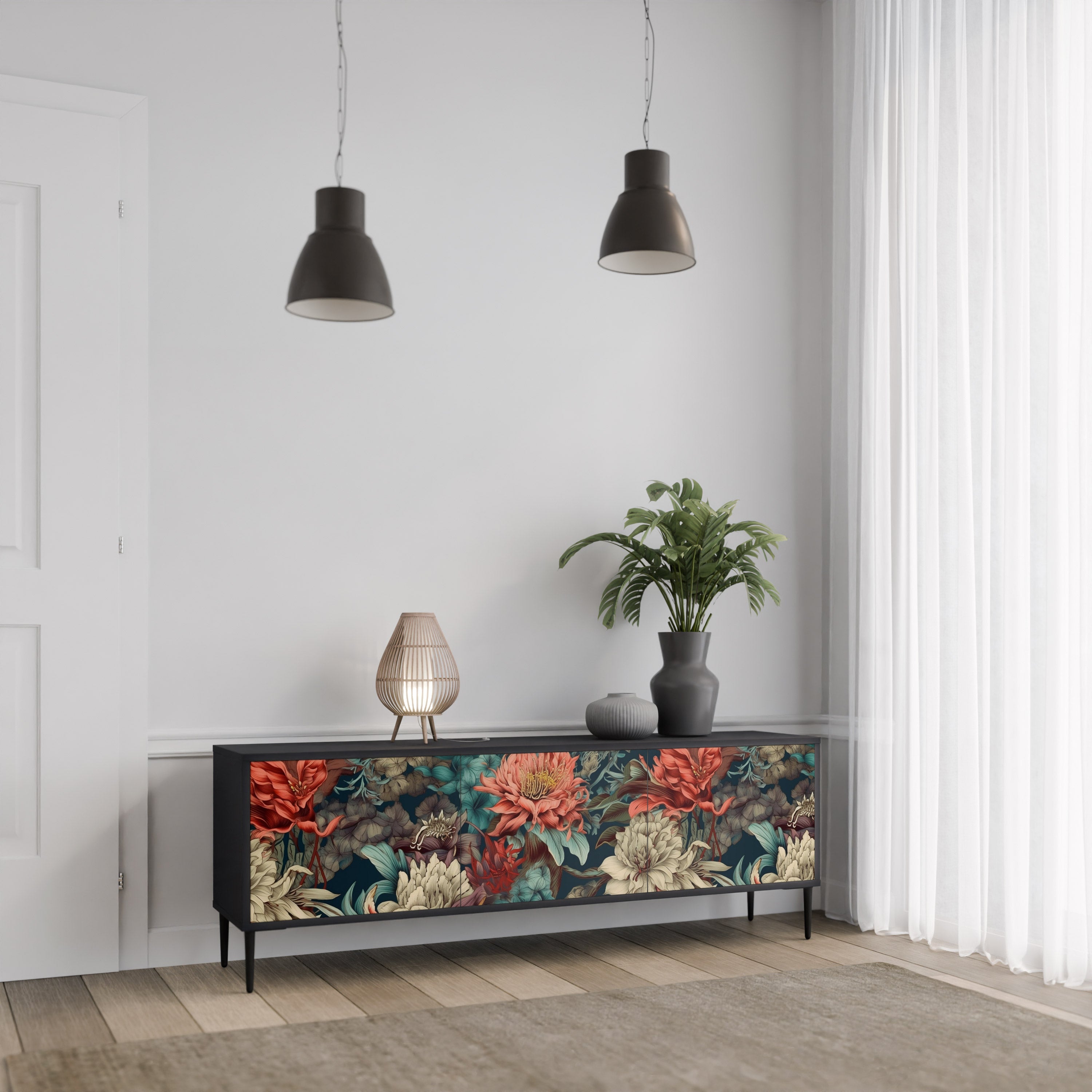 SPROUTING GRACE Móvel de TV com 3 Portas em Acabamento Preto