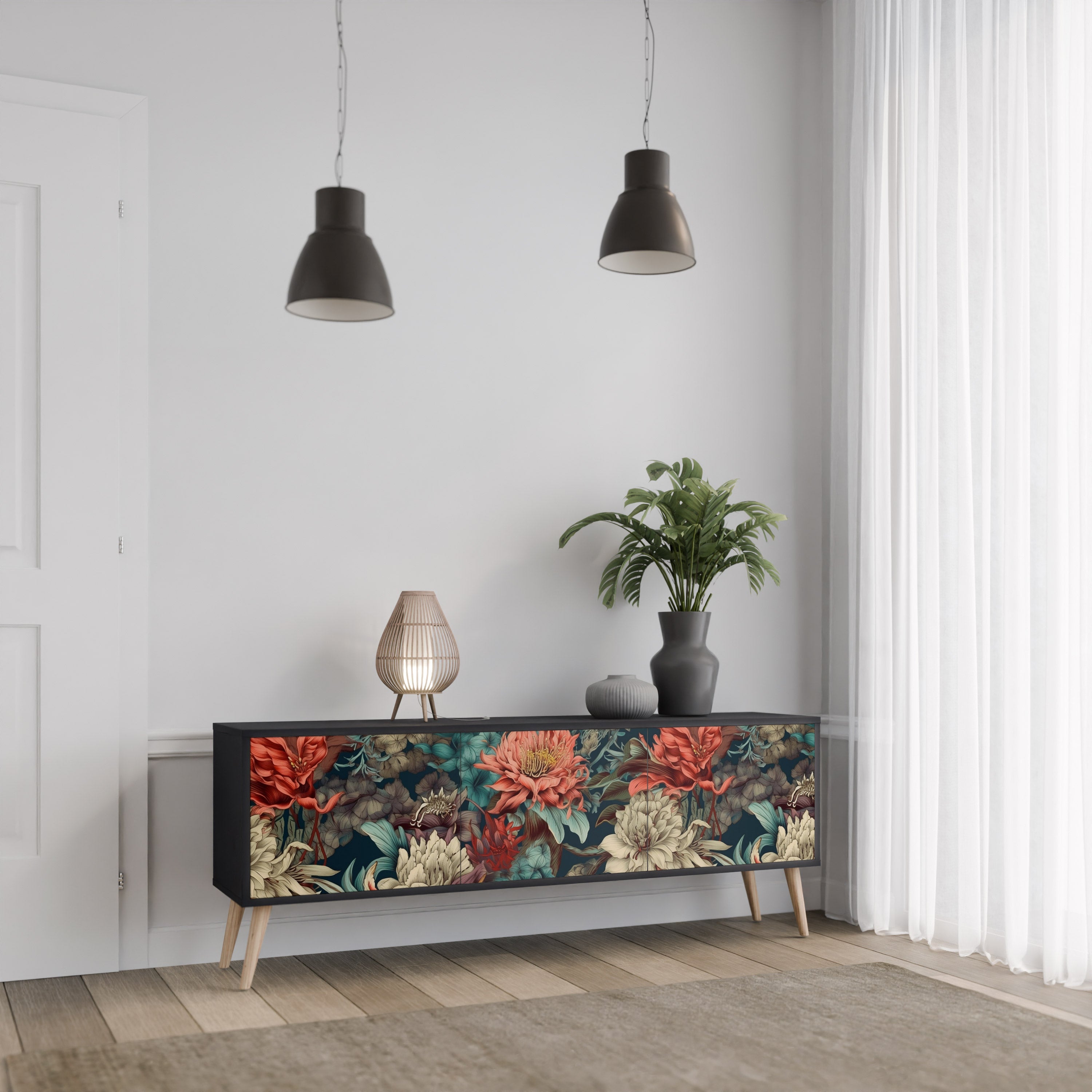 SPROUTING GRACE Móvel de TV com 3 Portas em Acabamento Preto