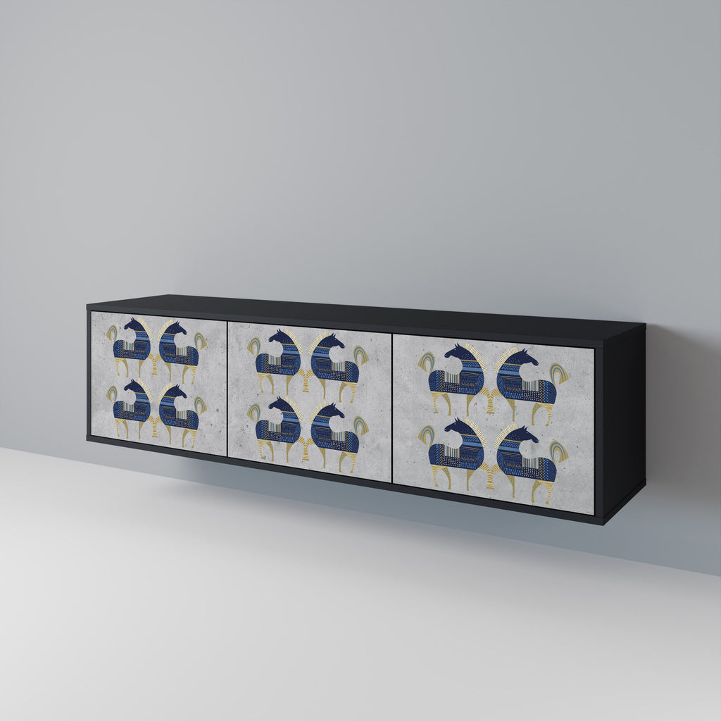 MAJESTIC STEED 3-Door TV Stand in Black Finish