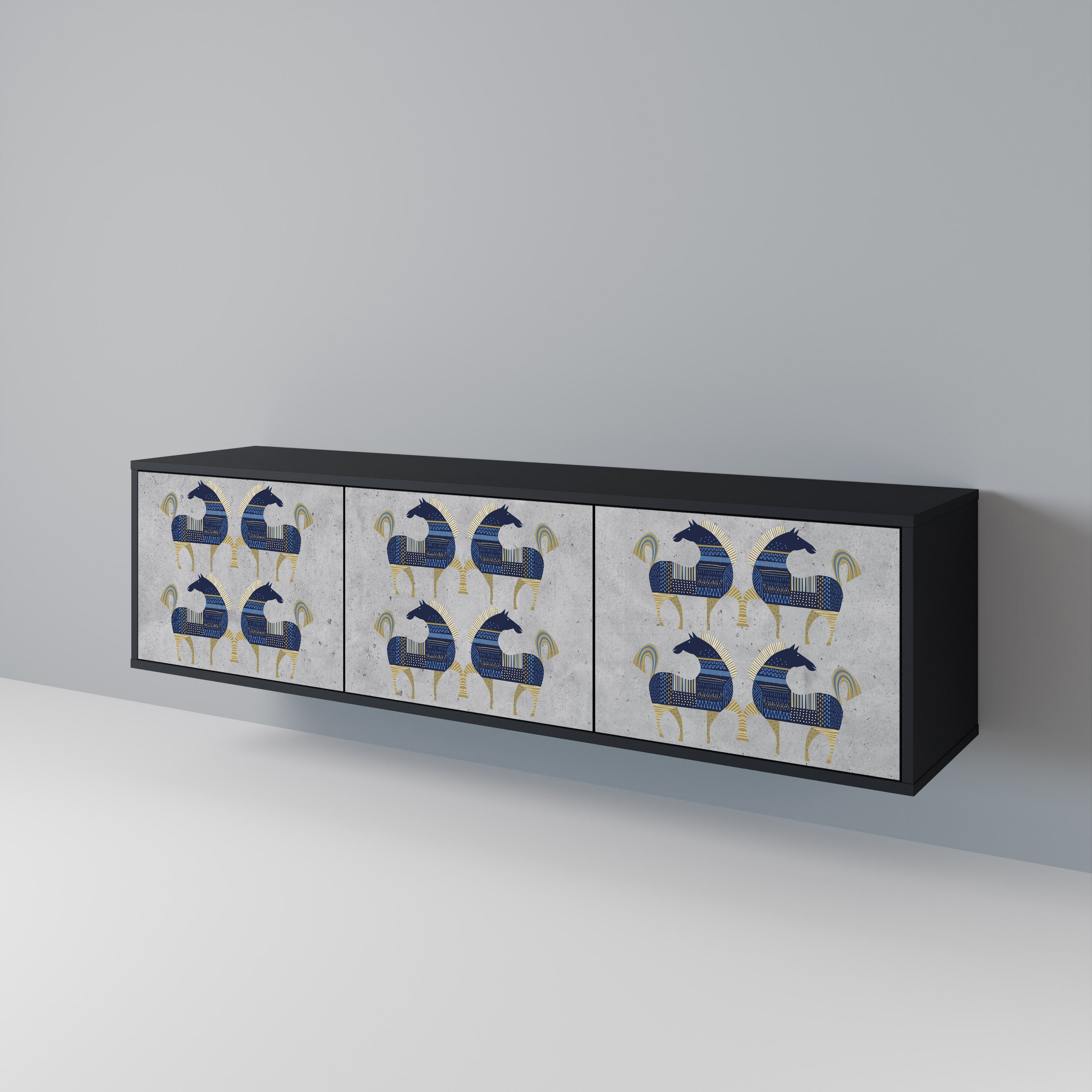 MAJESTIC STEED 3-Door TV Stand in Black Finish