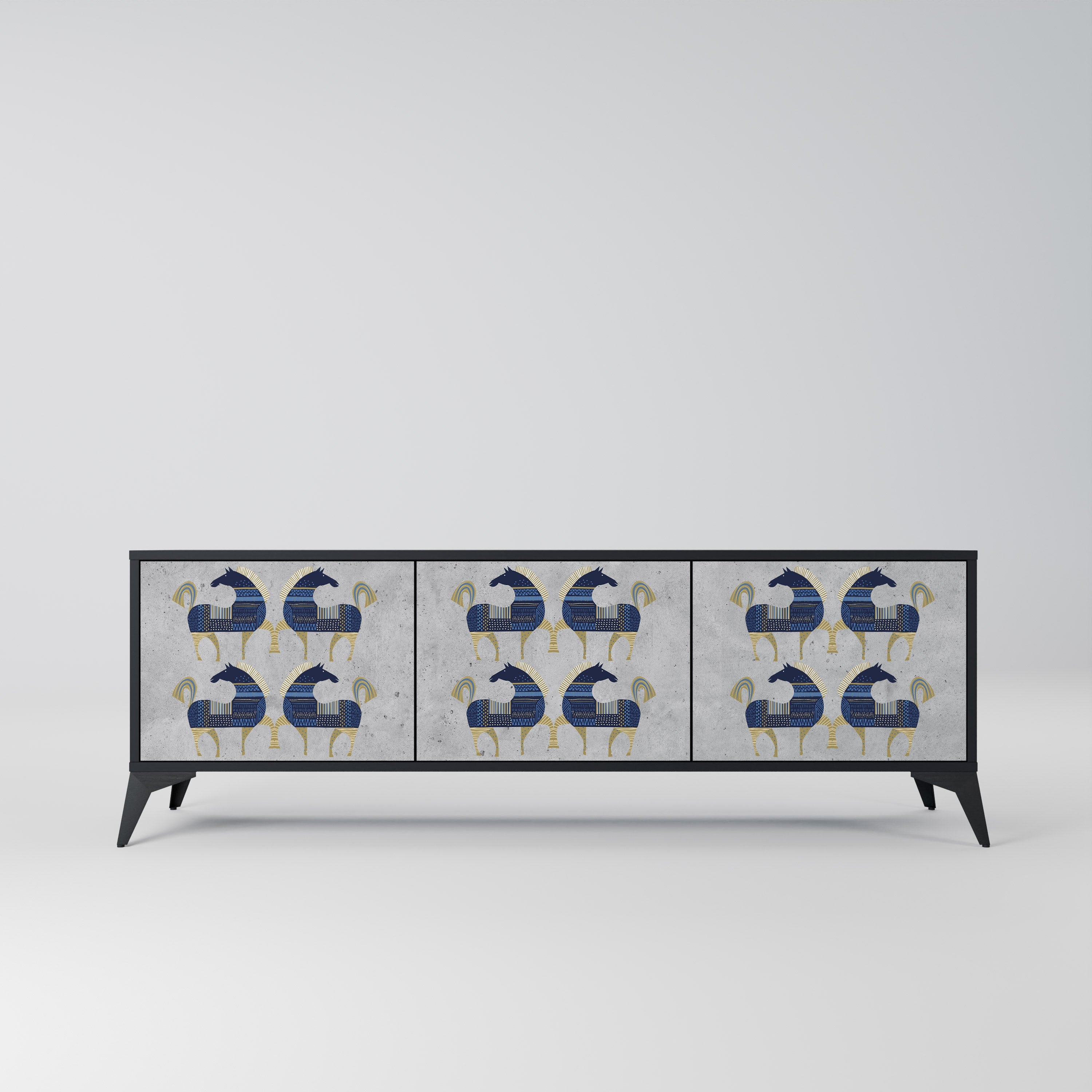 MAJESTIC STEED Móvel de TV com 3 Portas em Acabamento Preto