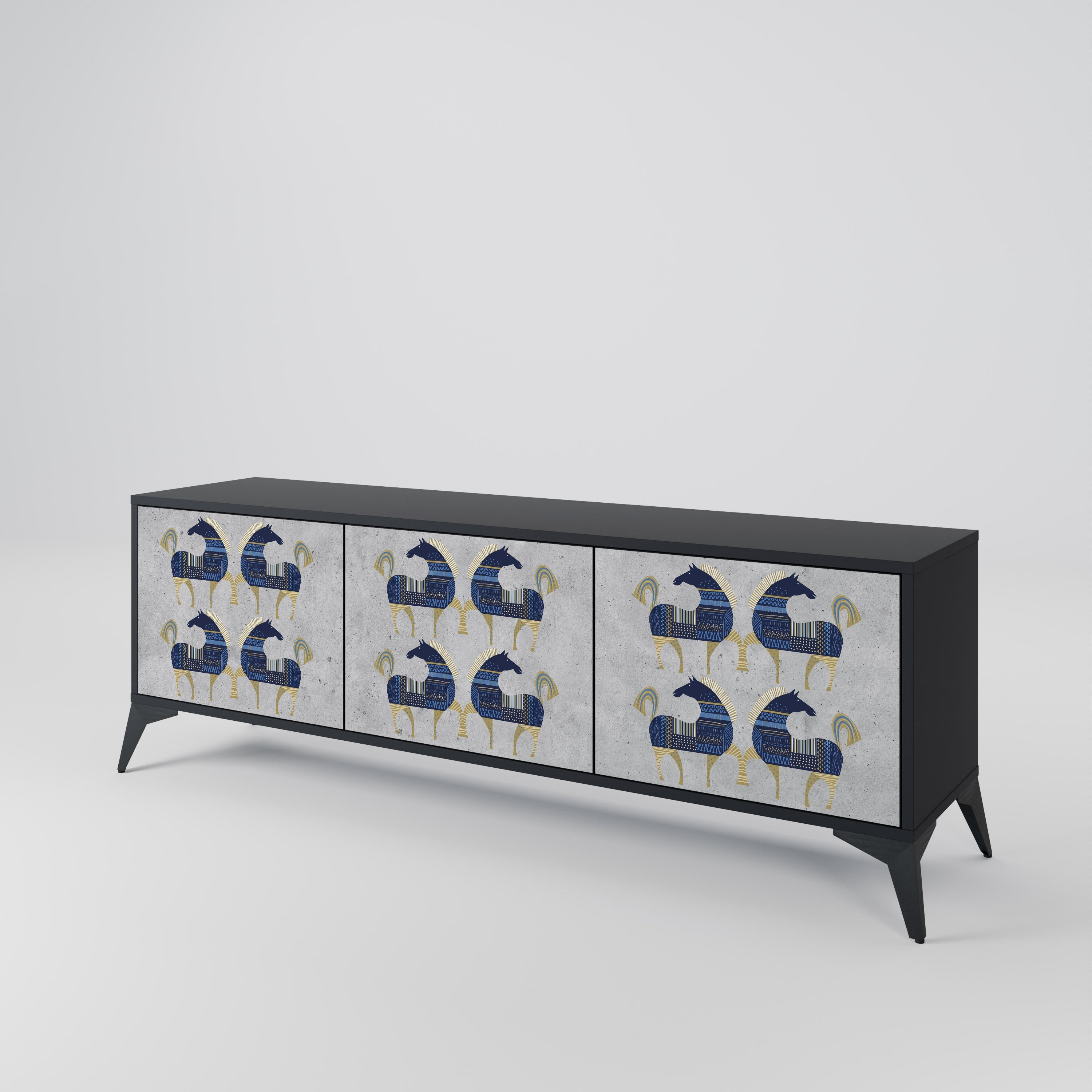 MAJESTIC STEED 3-Door TV Stand in Black Finish