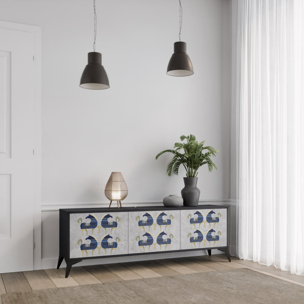 MAJESTIC STEED 3-Door TV Stand in Black Finish