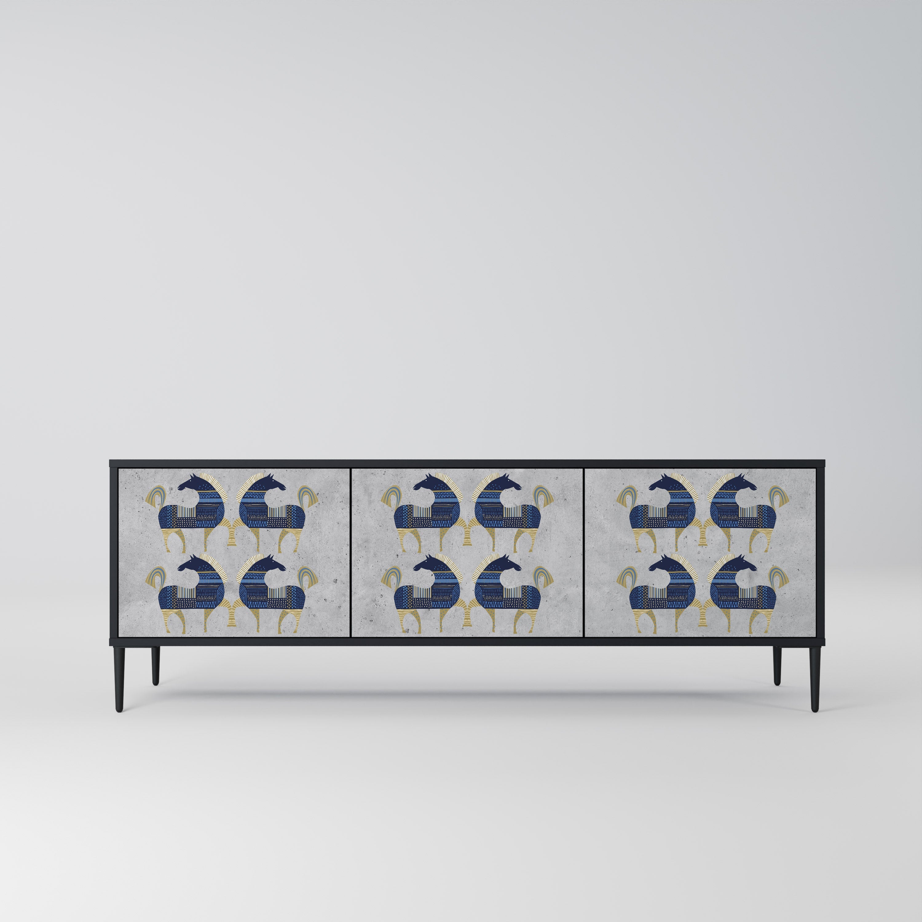 MAJESTIC STEED Móvel de TV com 3 Portas em Acabamento Preto