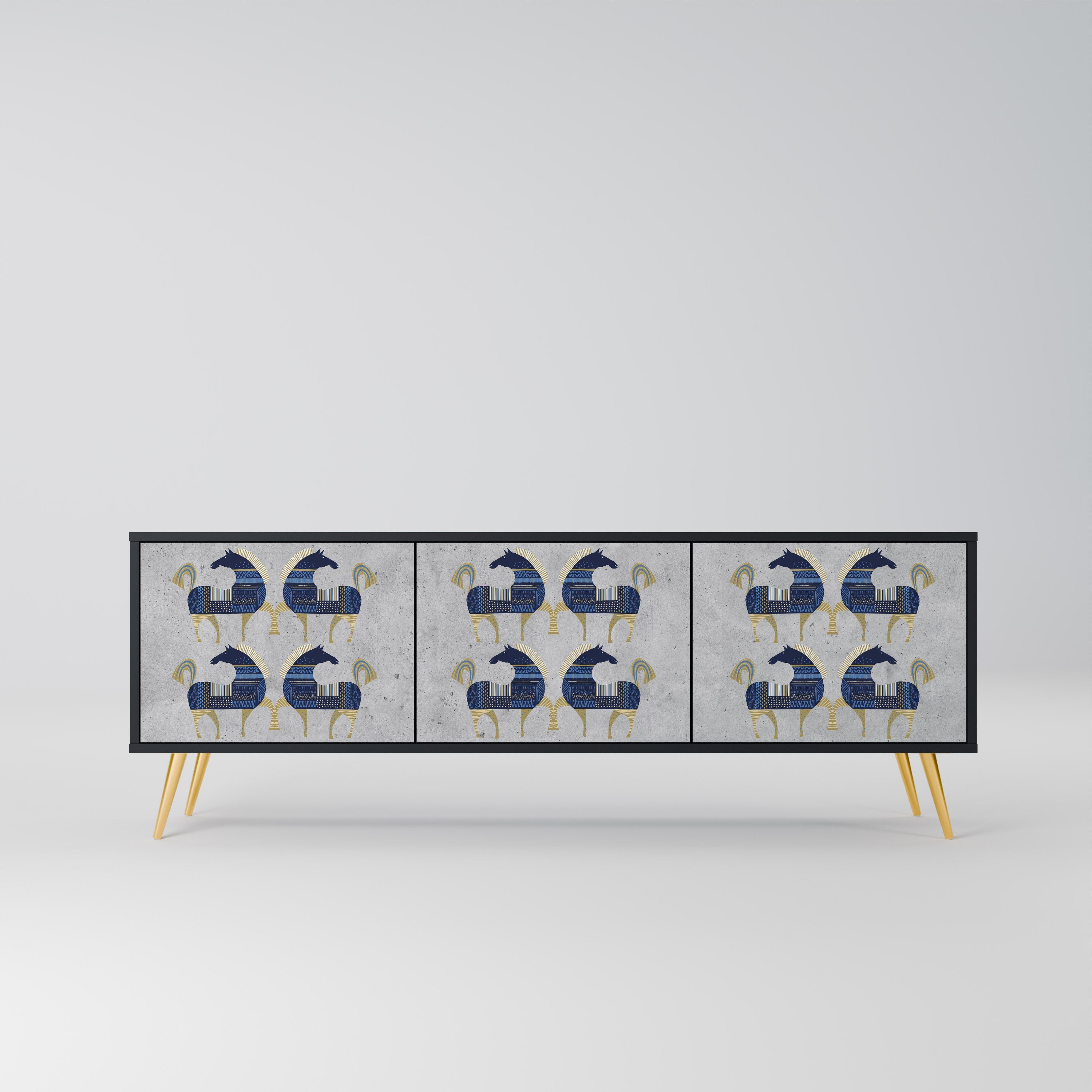 MAJESTIC STEED Móvel de TV com 3 Portas em Acabamento Preto