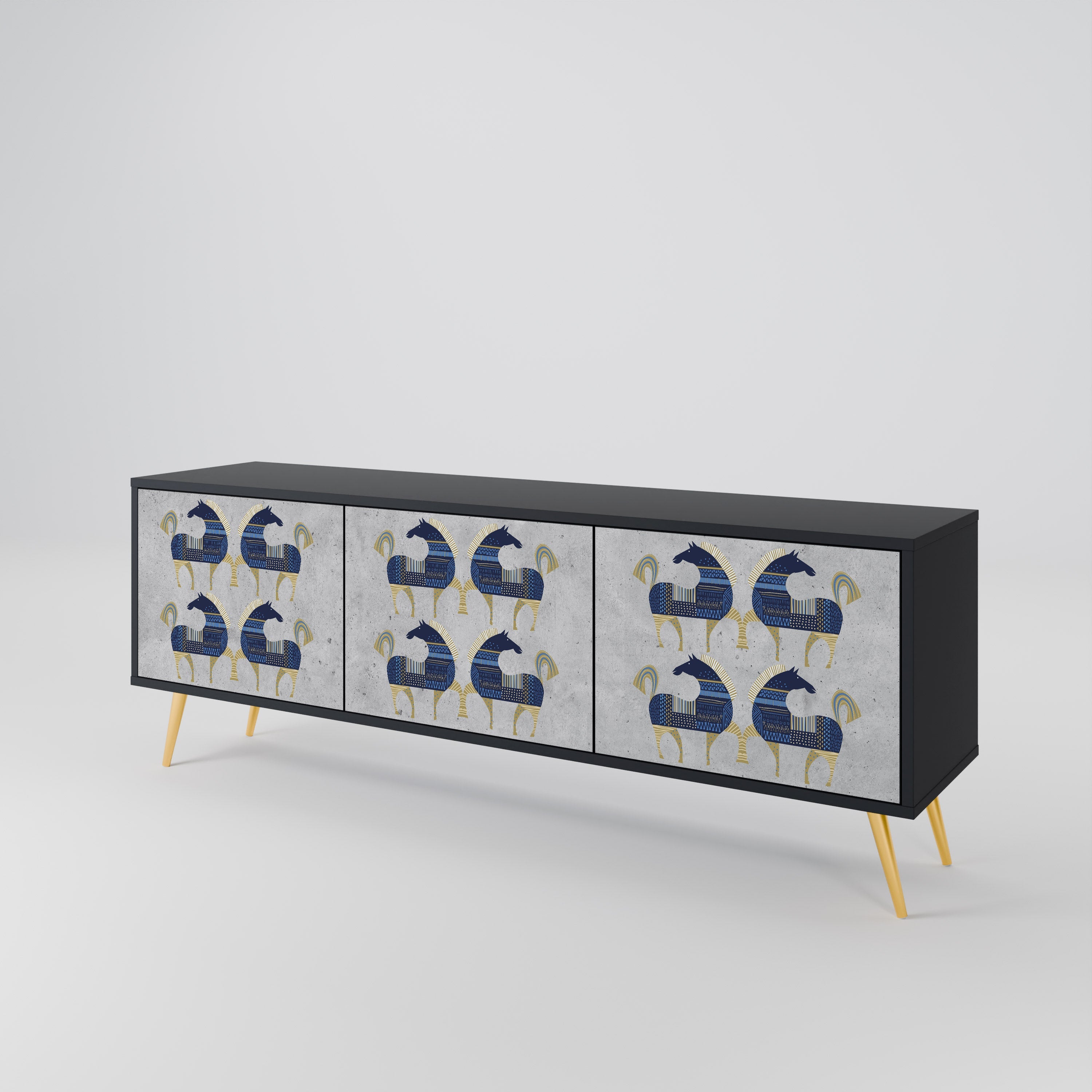 MAJESTIC STEED 3-Door TV Stand in Black Finish