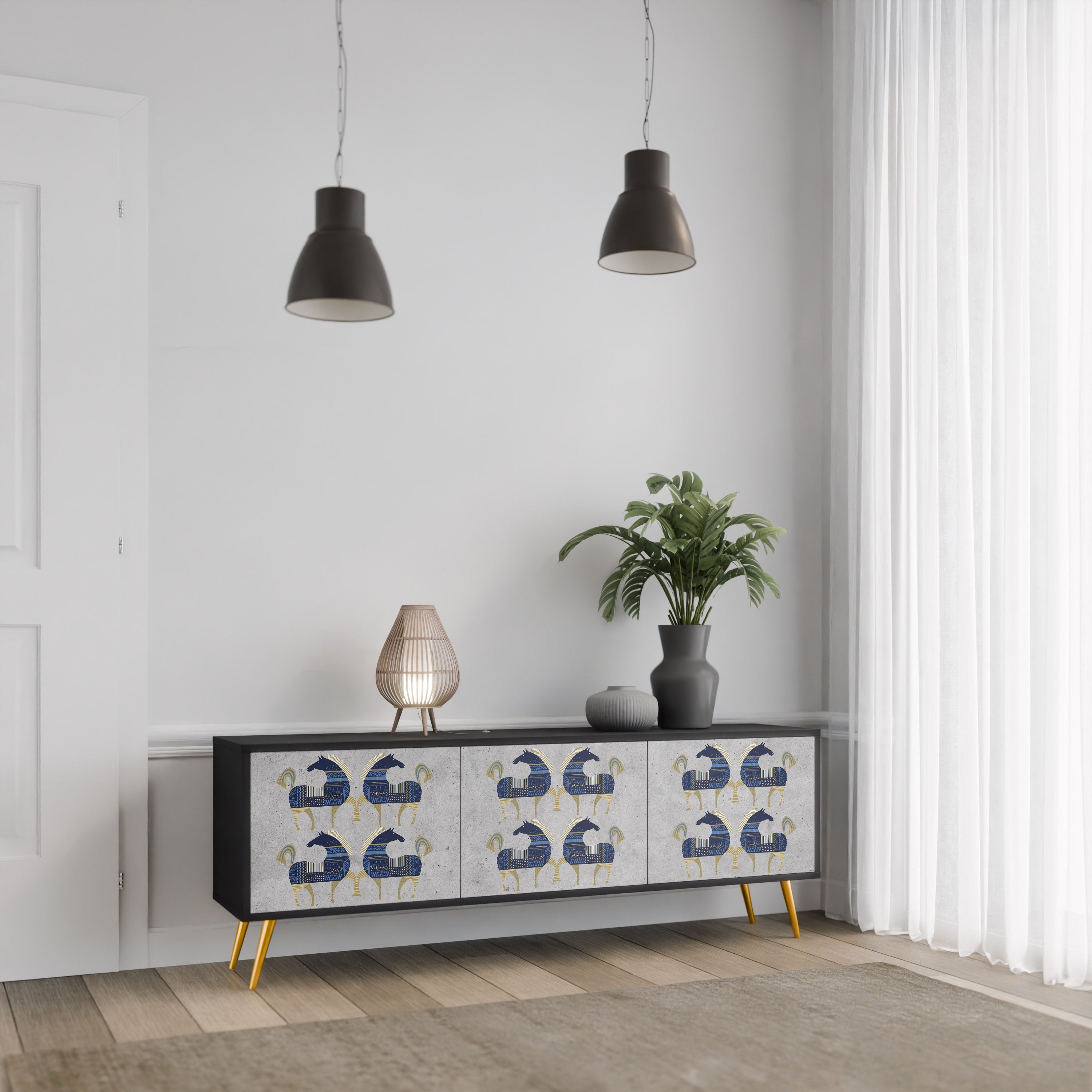 MAJESTIC STEED 3-Door TV Stand in Black Finish