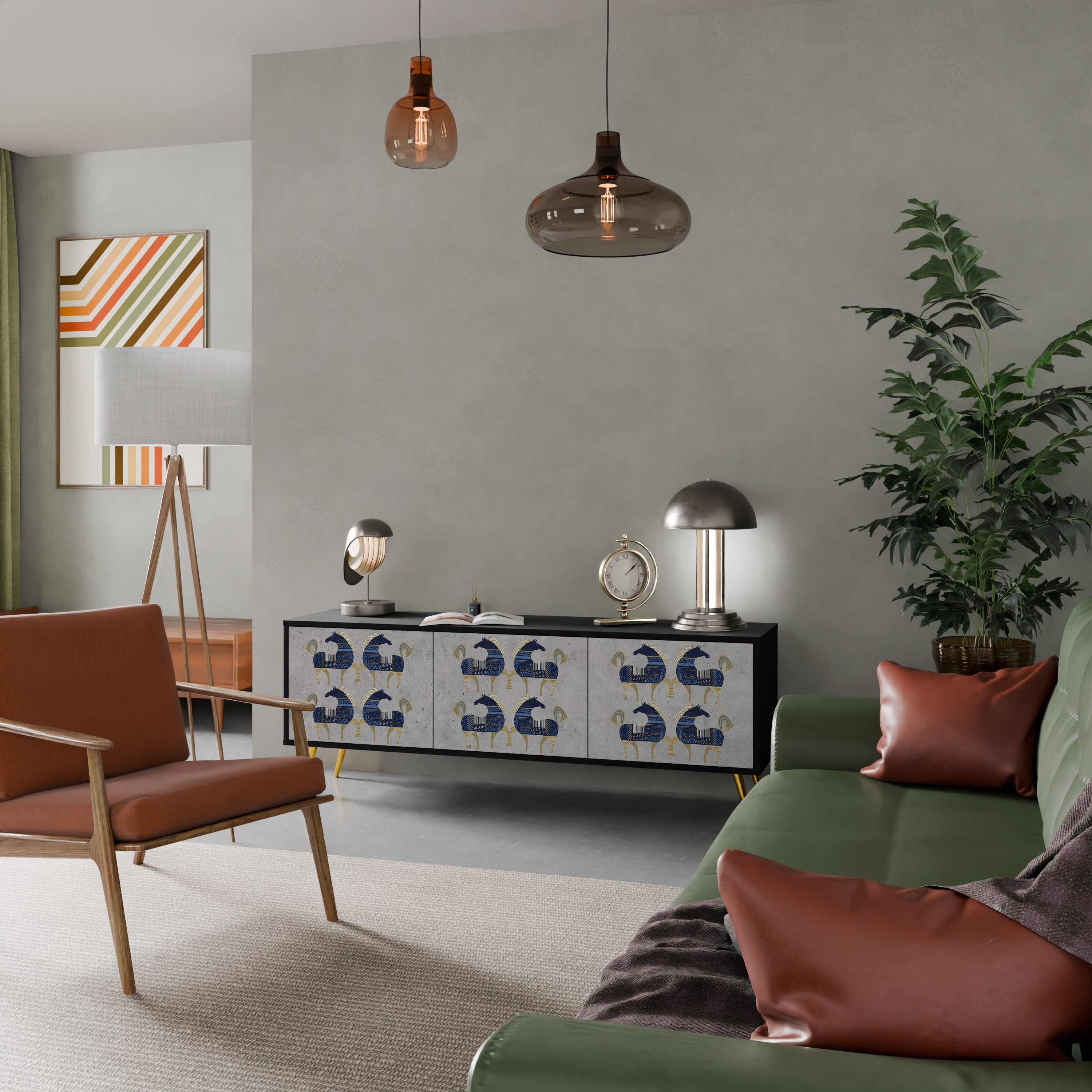 MAJESTIC STEED 3-Door TV Stand in Black Finish