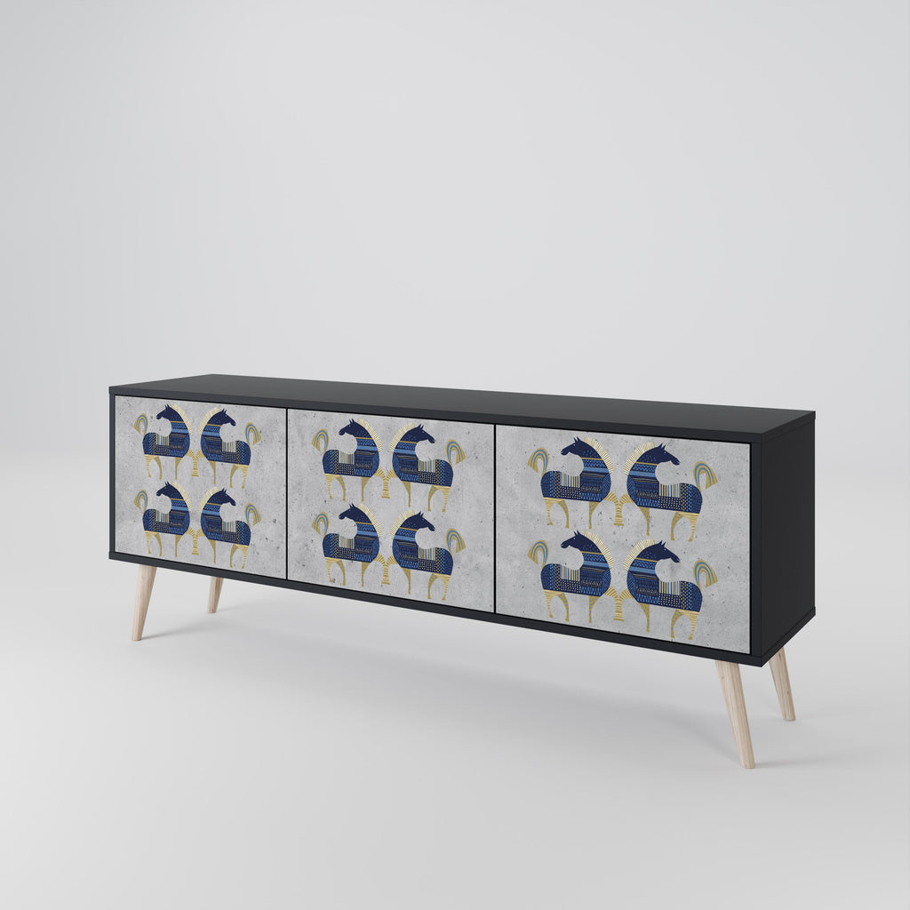 MAJESTIC STEED 3-Door TV Stand in Black Finish