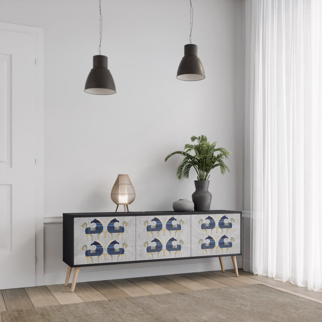 MAJESTIC STEED 3-Door TV Stand in Black Finish