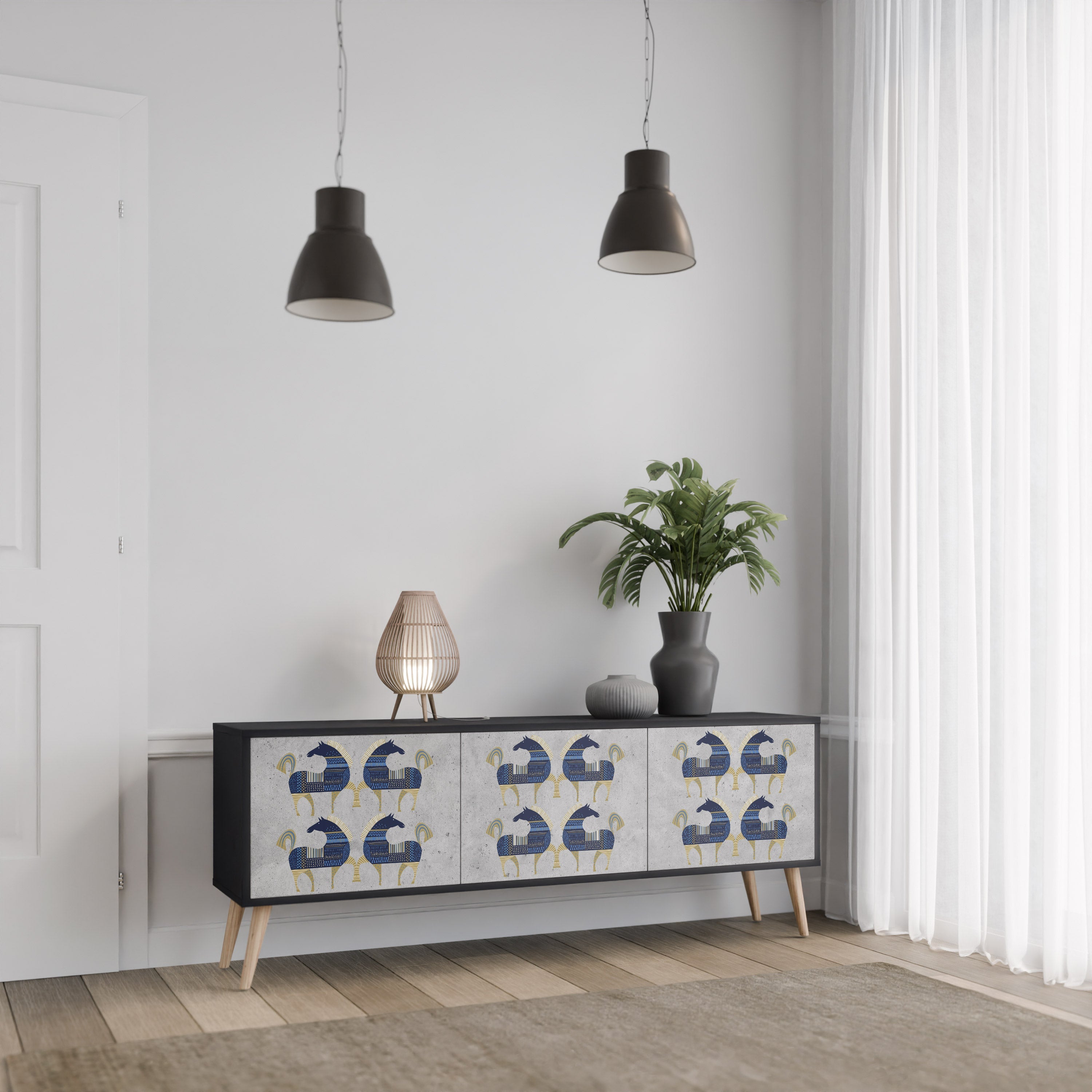 MAJESTIC STEED 3-Door TV Stand in Black Finish