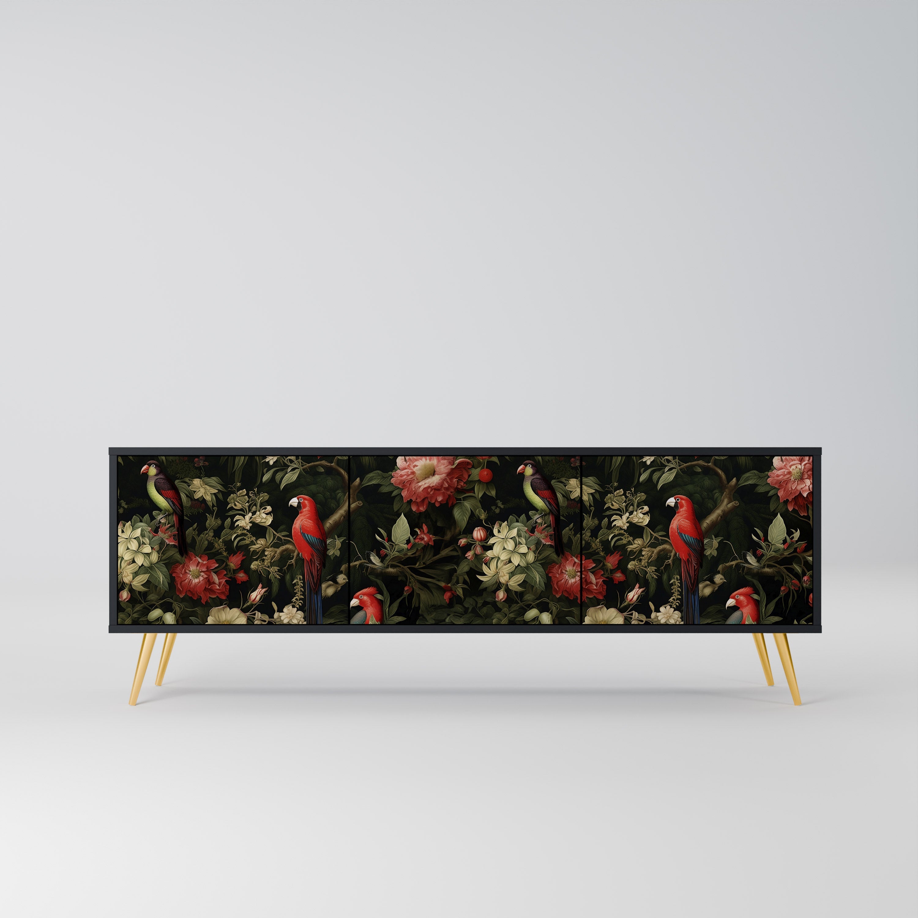 AVIAN GREENERY Móvel de TV com 3 Portas em Acabamento Preto