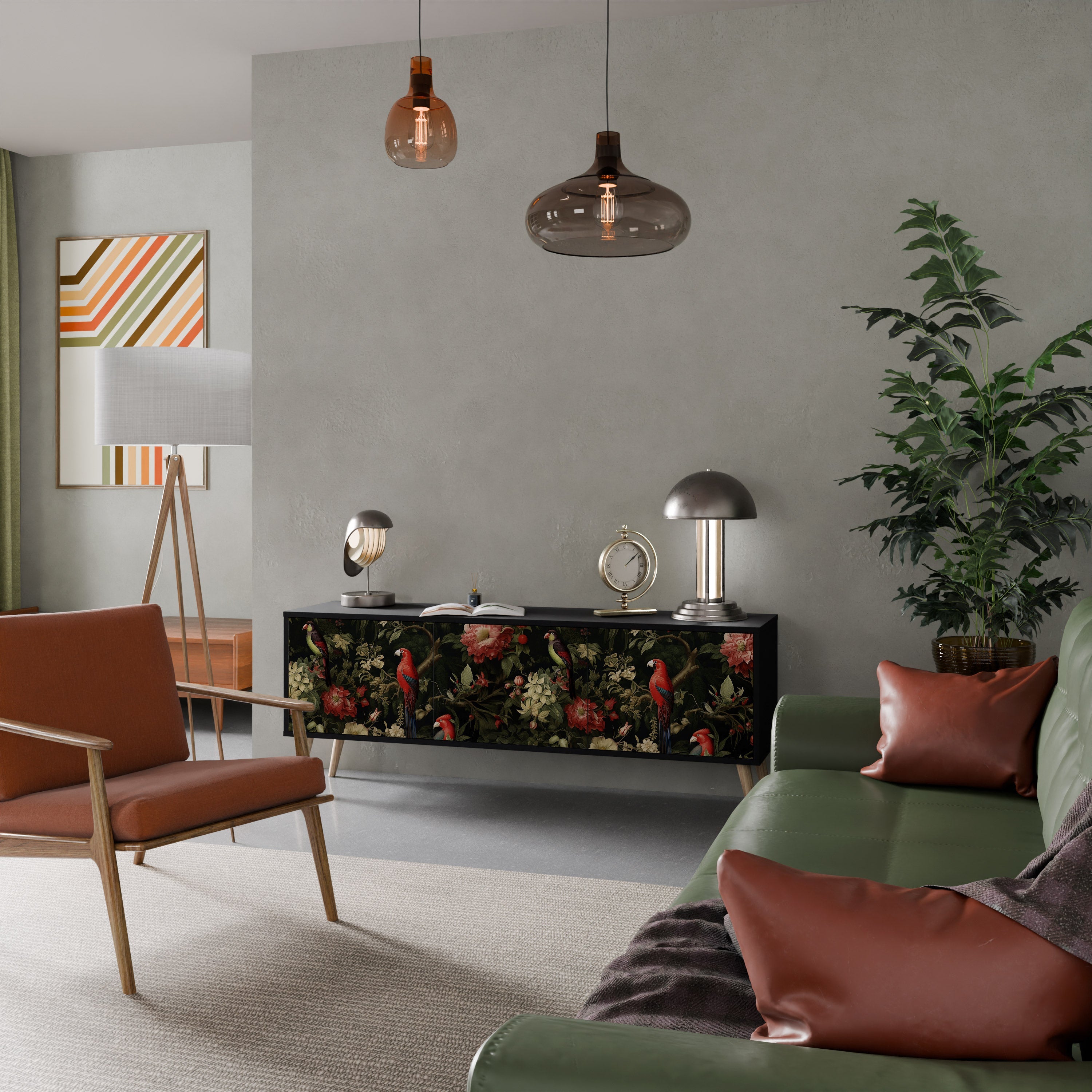 AVIAN GREENERY Móvel de TV com 3 Portas em Acabamento Preto