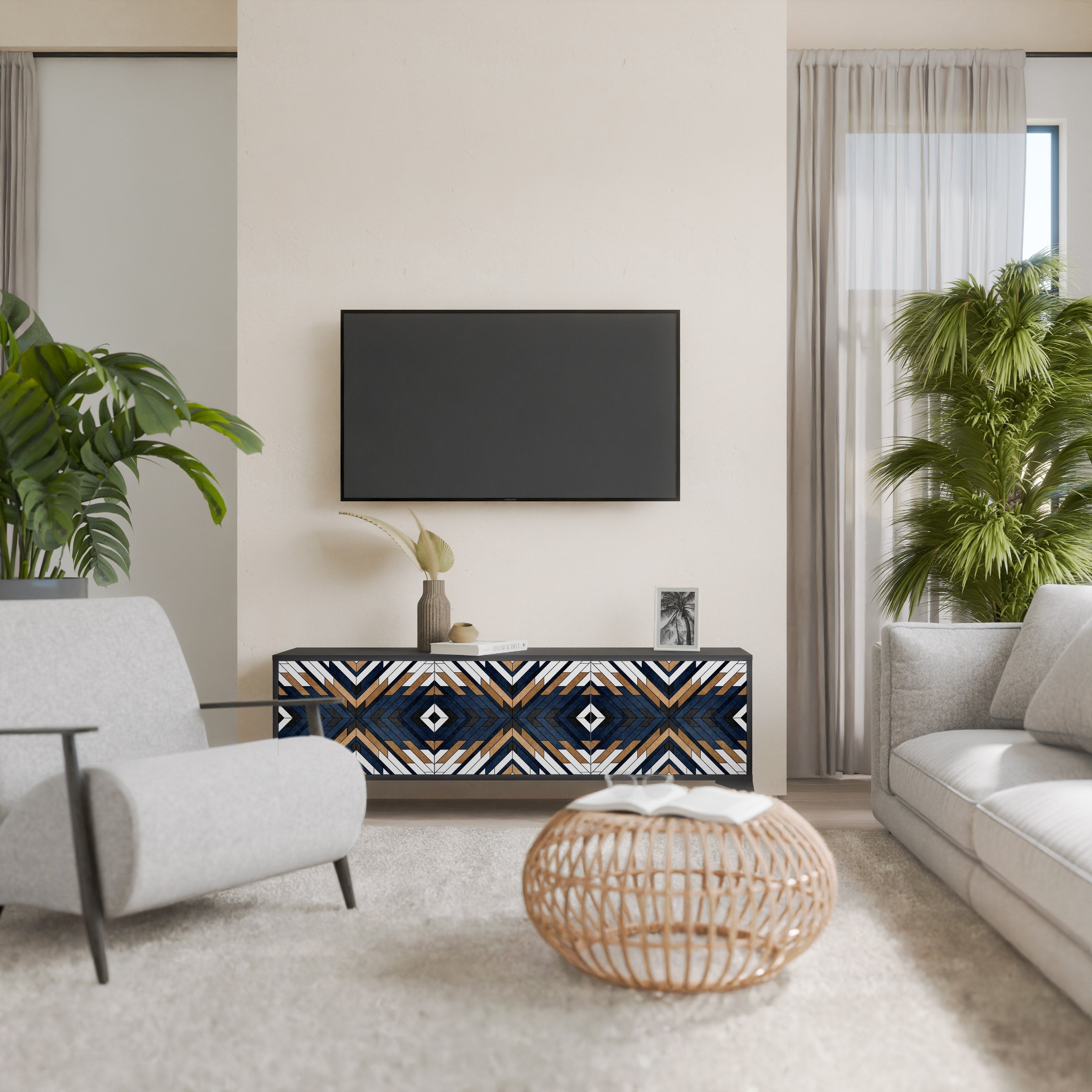 ARTFUL GEOMETRY Móvel de TV com 3 Portas em Acabamento Preto