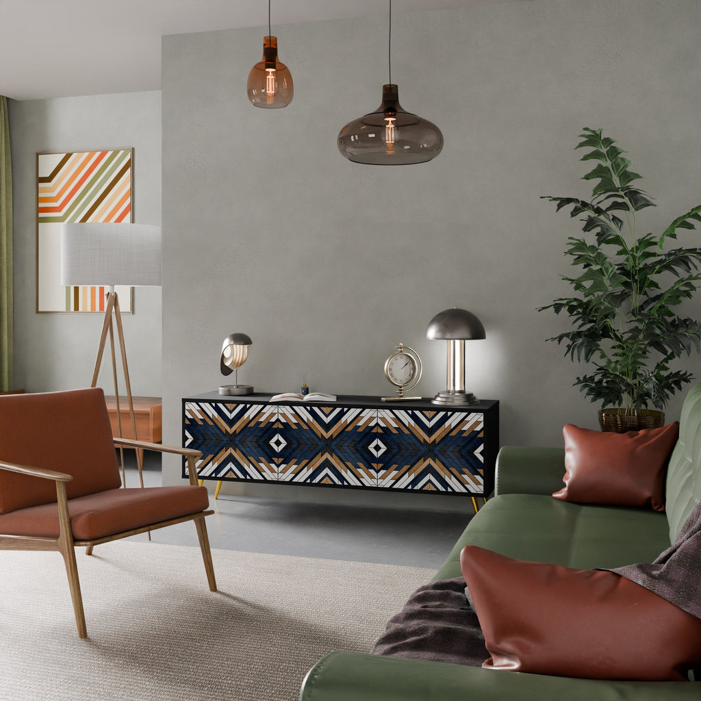 ARTFUL GEOMETRY Móvel de TV com 3 Portas em Acabamento Preto