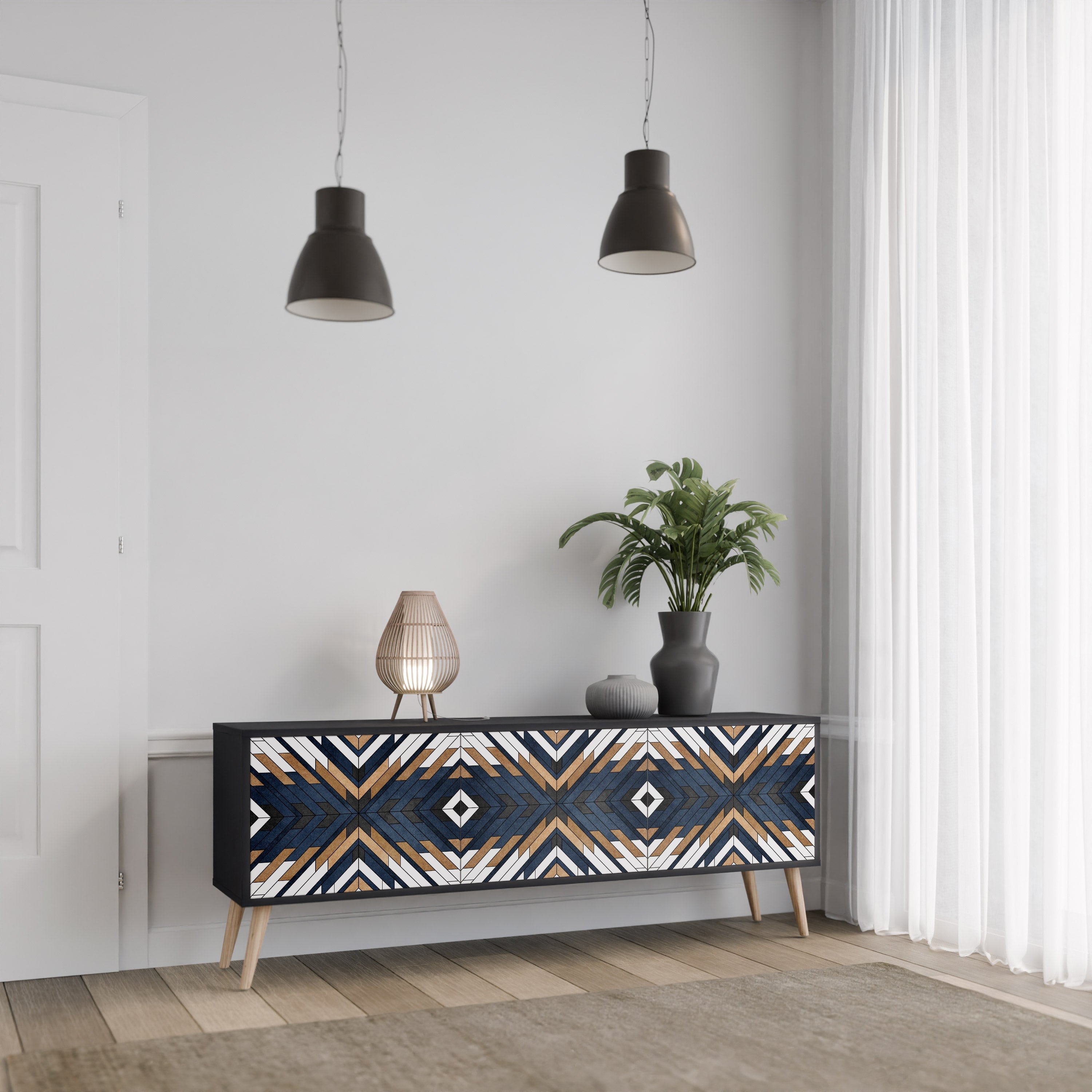 ARTFUL GEOMETRY Móvel de TV com 3 Portas em Acabamento Preto