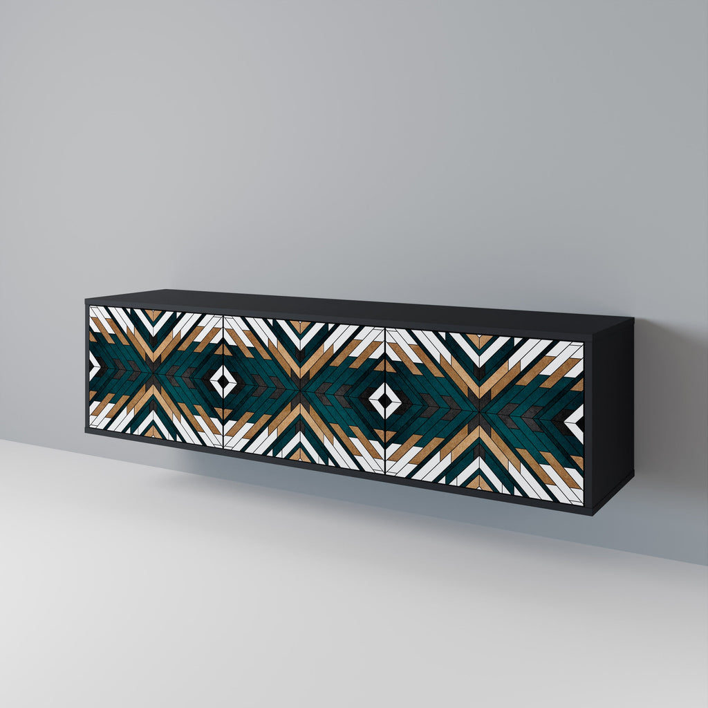 ARTISTIC GEOMETRY Móvel de TV com 3 Portas em Acabamento Preto