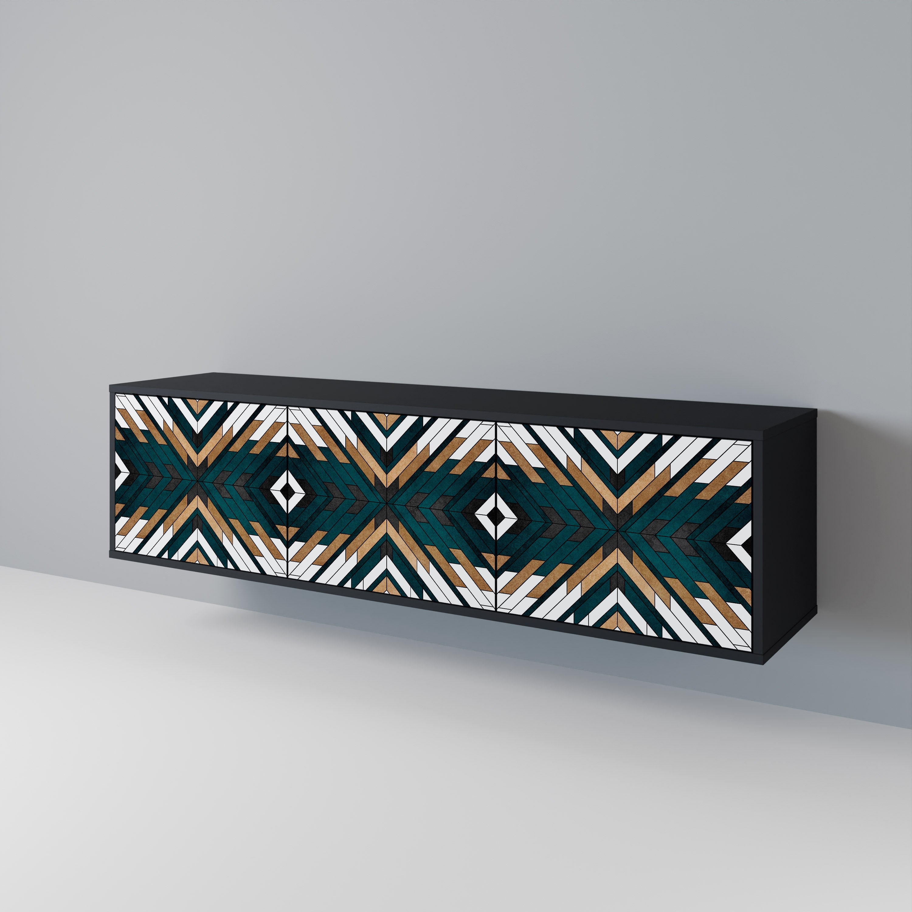 ARTISTIC GEOMETRY Móvel de TV com 3 Portas em Acabamento Preto