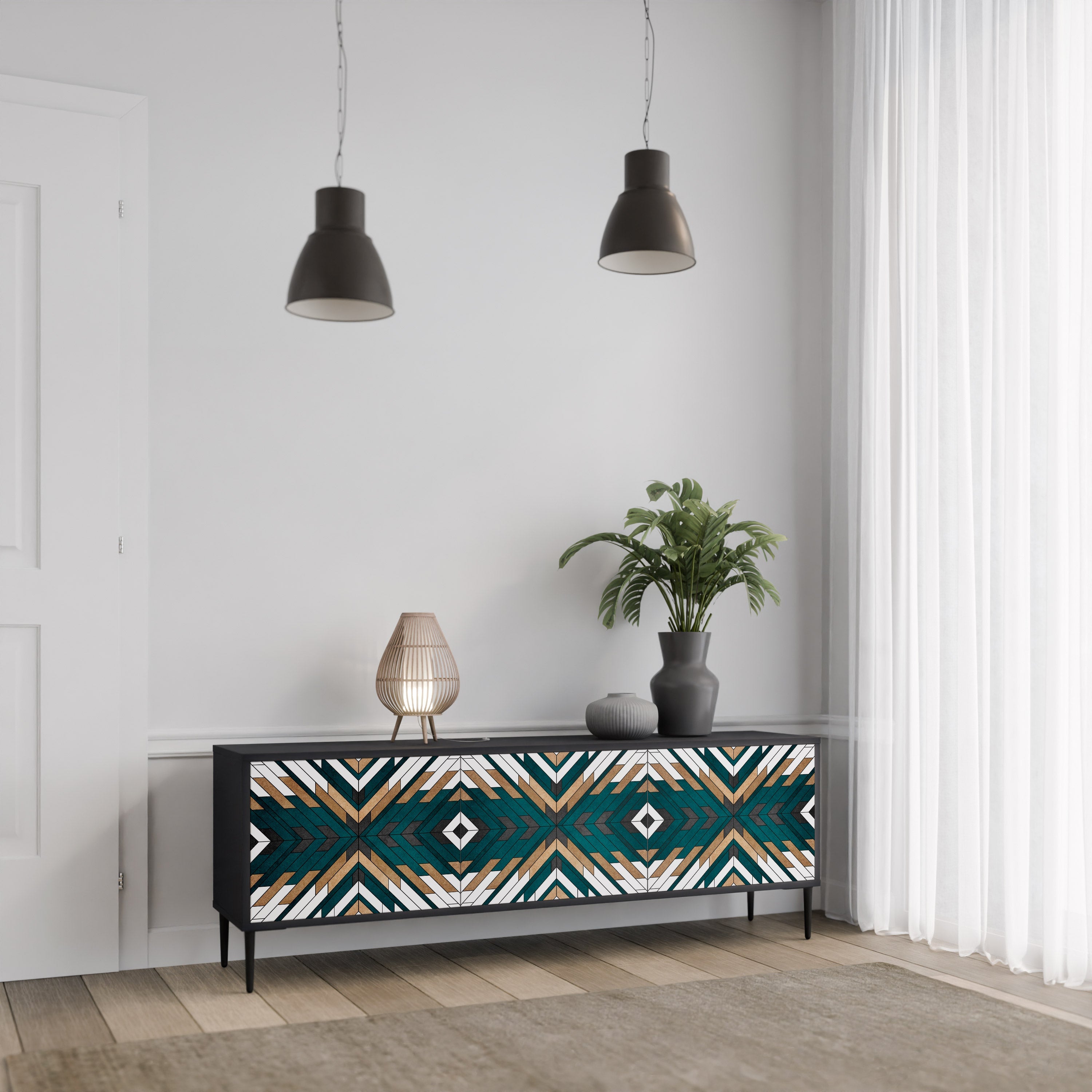 ARTISTIC GEOMETRY Móvel de TV com 3 Portas em Acabamento Preto