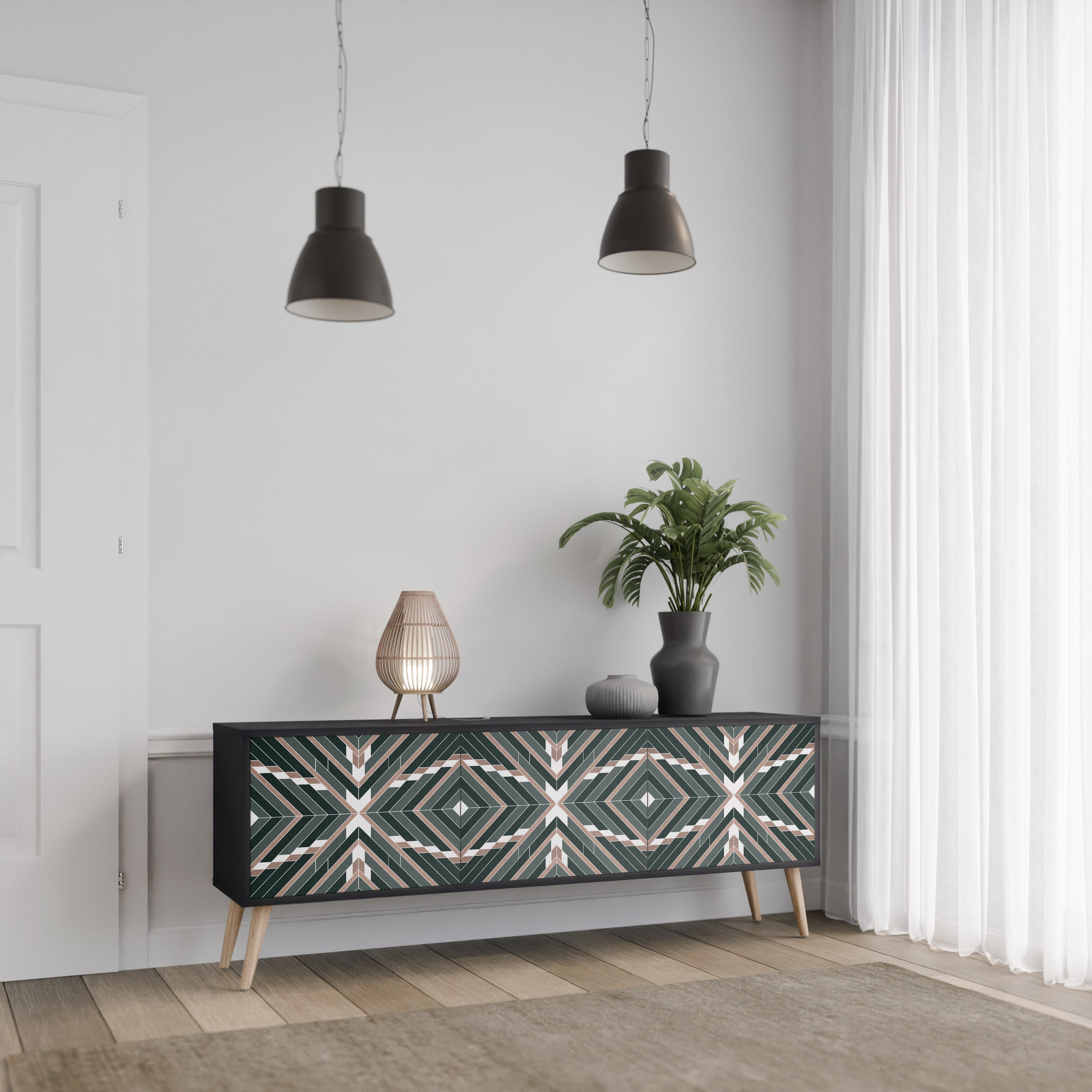 DIMENSION DELIGHTS Móvel de TV com 3 Portas em Acabamento Preto