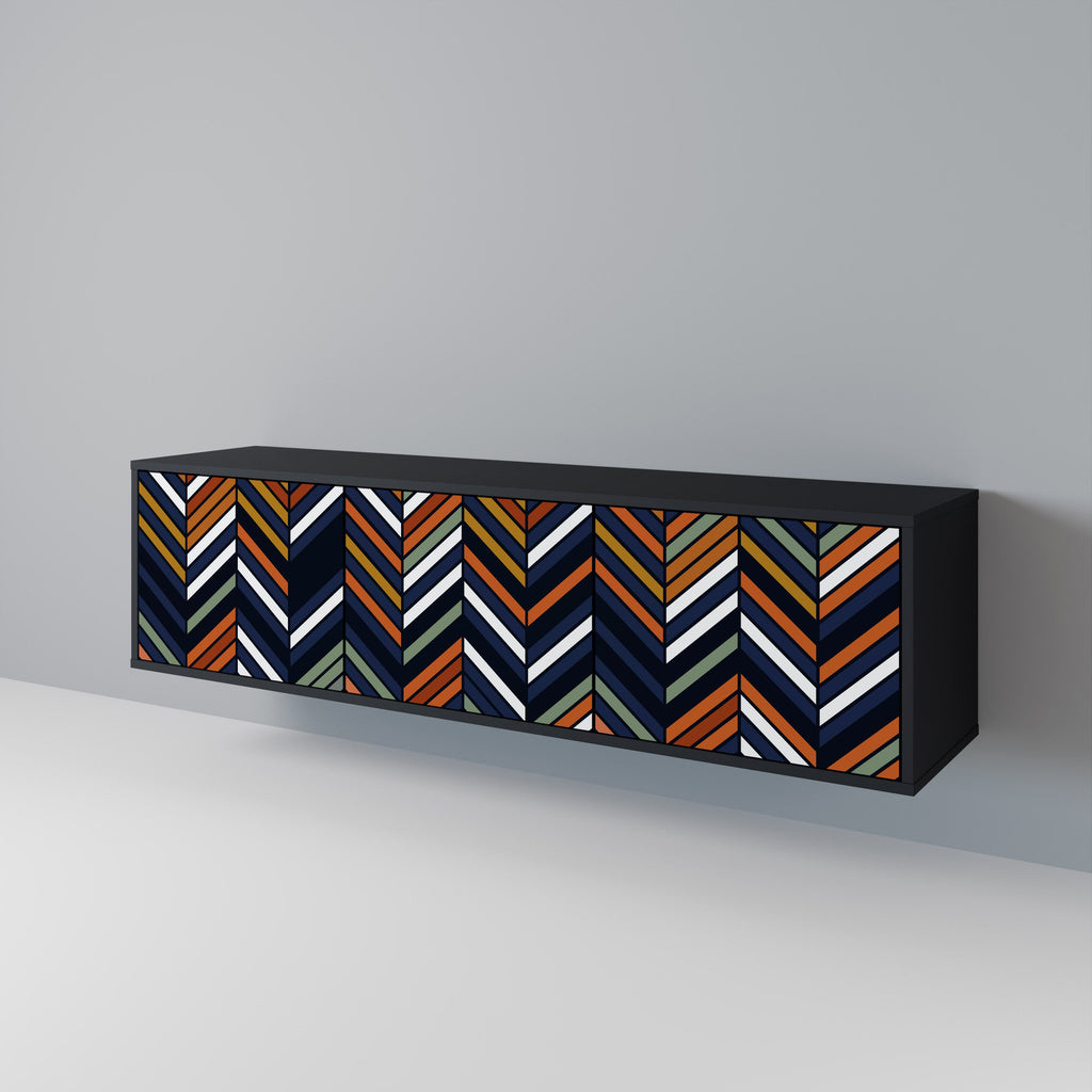 VIBRANT PATCHWORK Móvel de TV com 3 Portas em Acabamento Preto